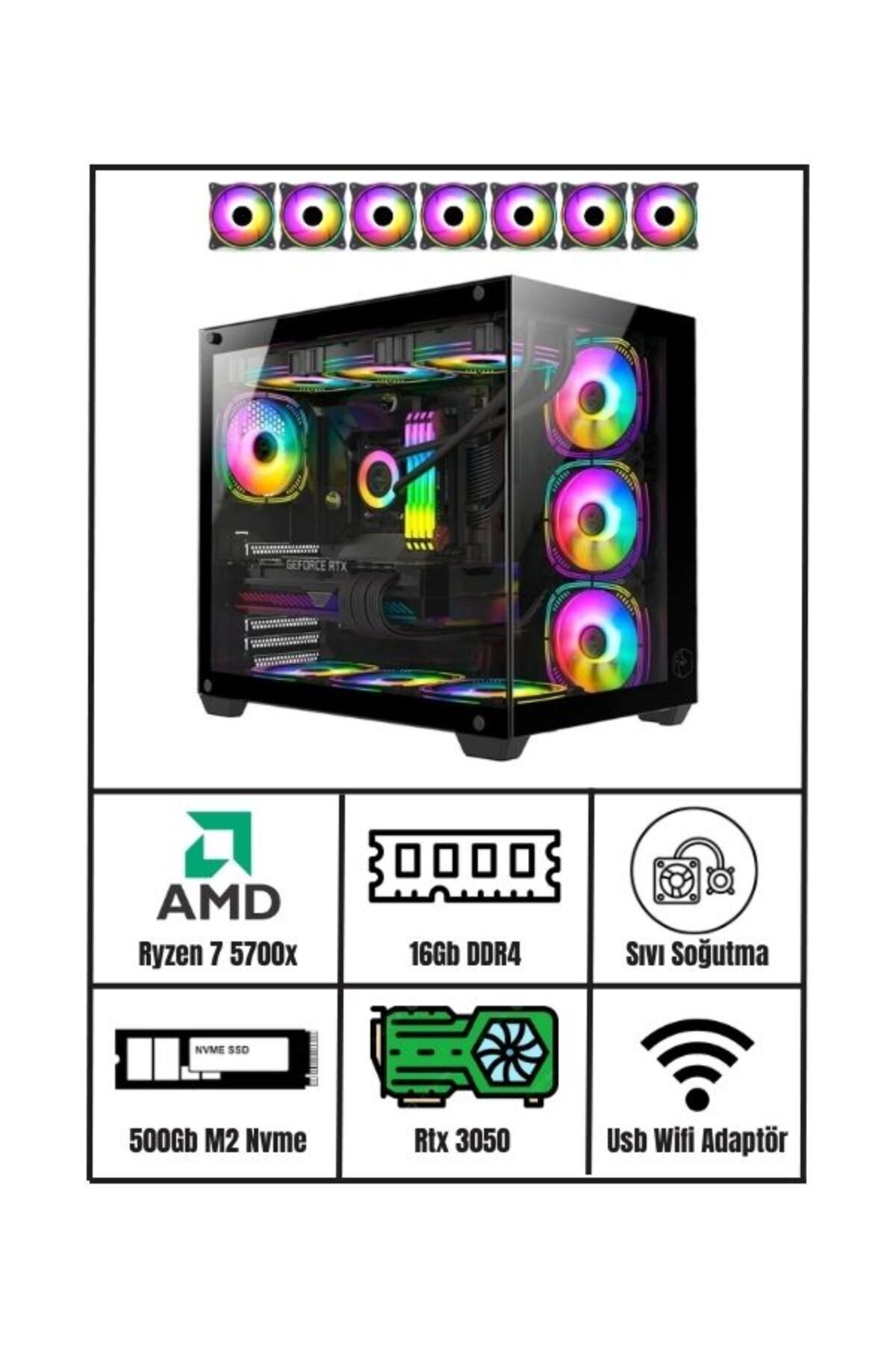 RAMTECH RMT1505 Ryzen 7 5700x / Rtx 3050 / 16Gb Ram / 500Gb M2 Sıvı Soğutmalı Masaüstü Gaming Bilgisayar
