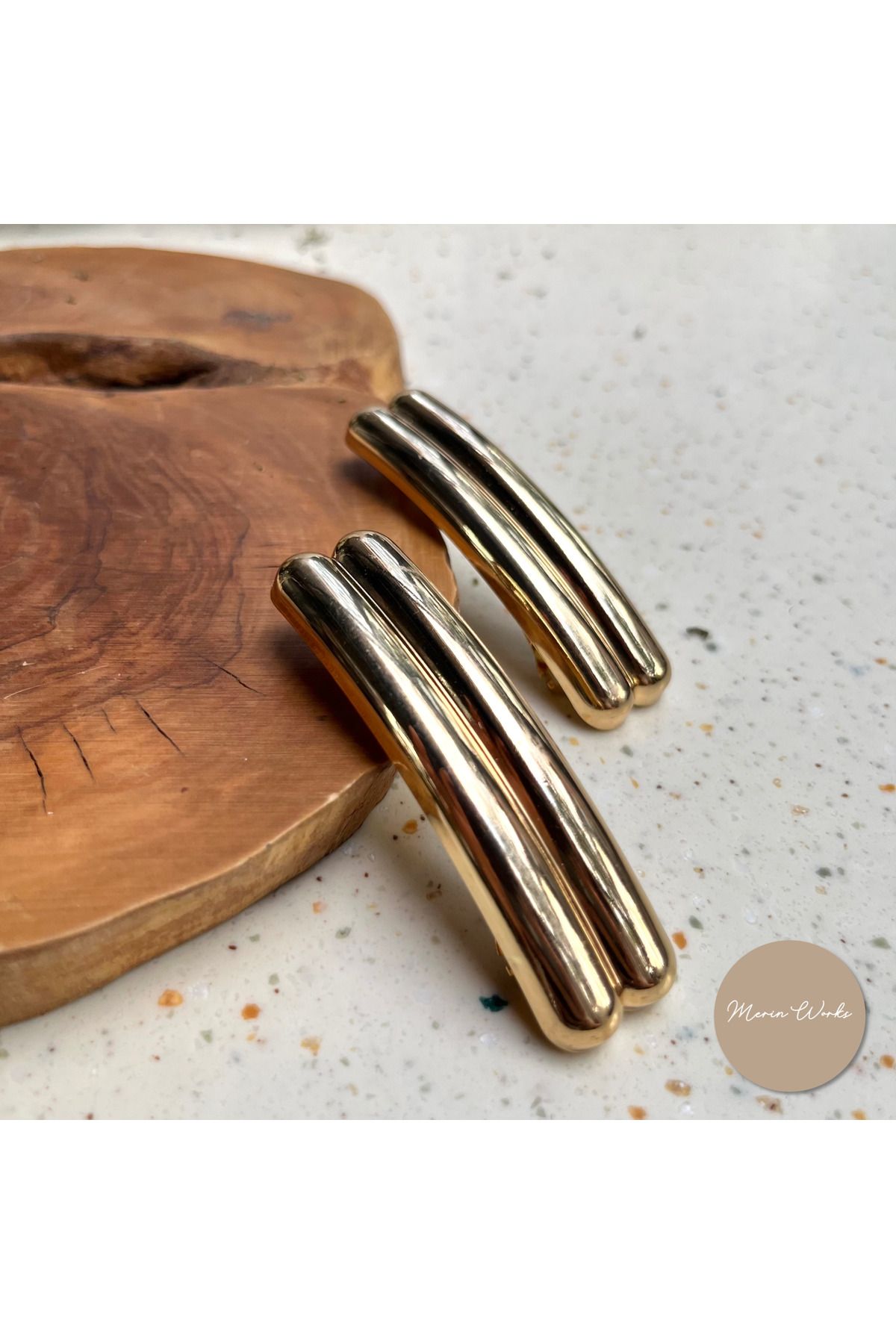 Butik Gold Metal İki Çizgi Otomatik Toka Saç Aksesuarı