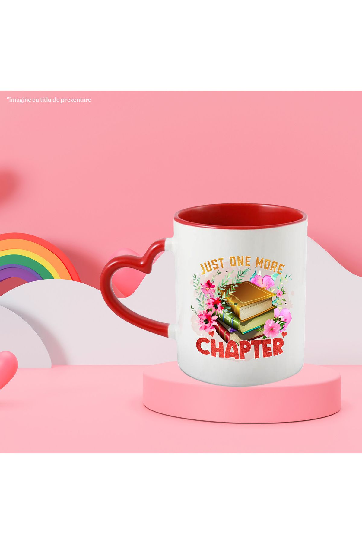 StoryGift Romania-Mug with a stack of books with the message "Just one more chapter", just one more chapter, With Handle 2