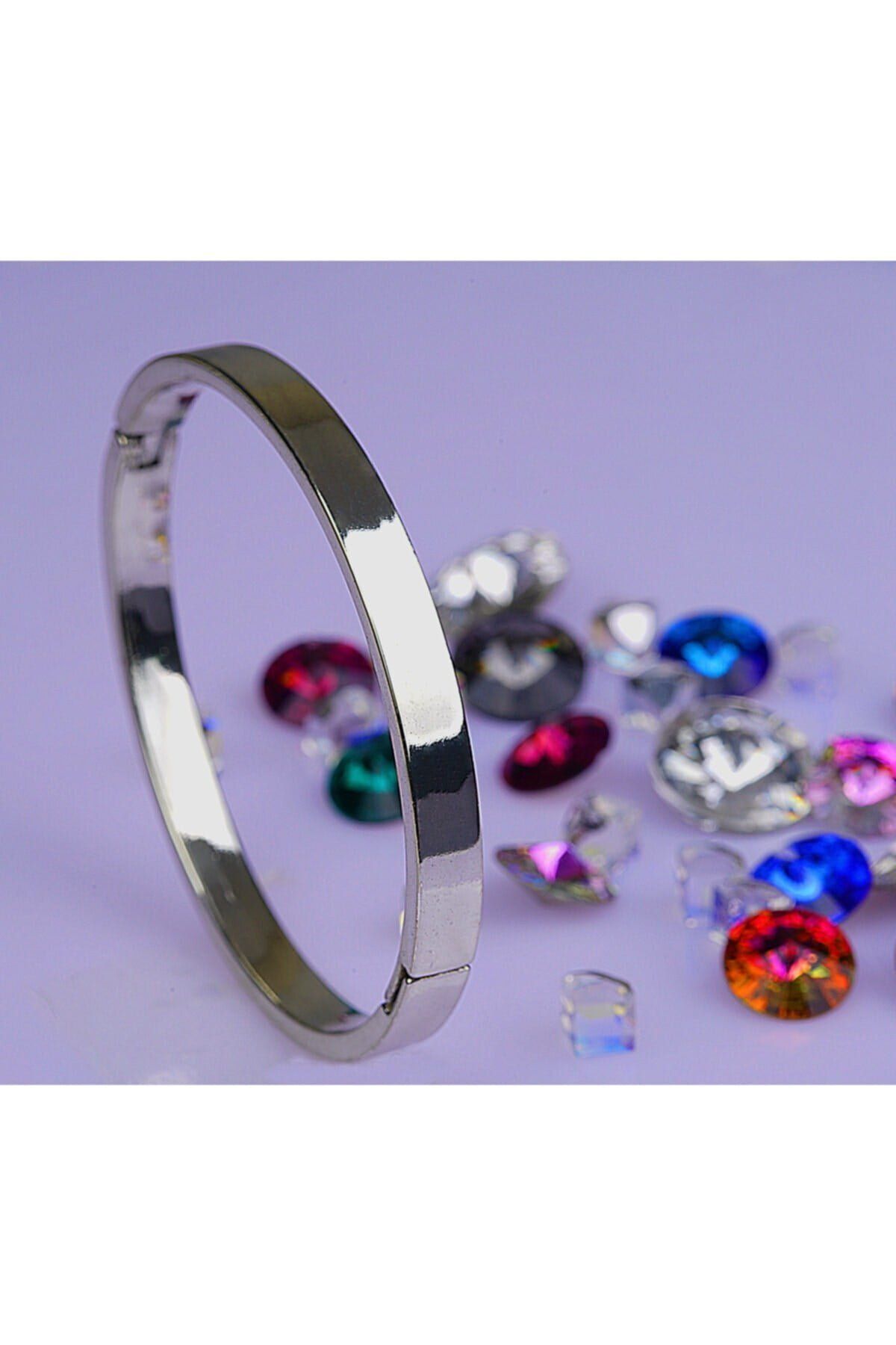 Rose Jewellery Official Düz Kartier Model Bileklik Gümüş Renk Kelepçe