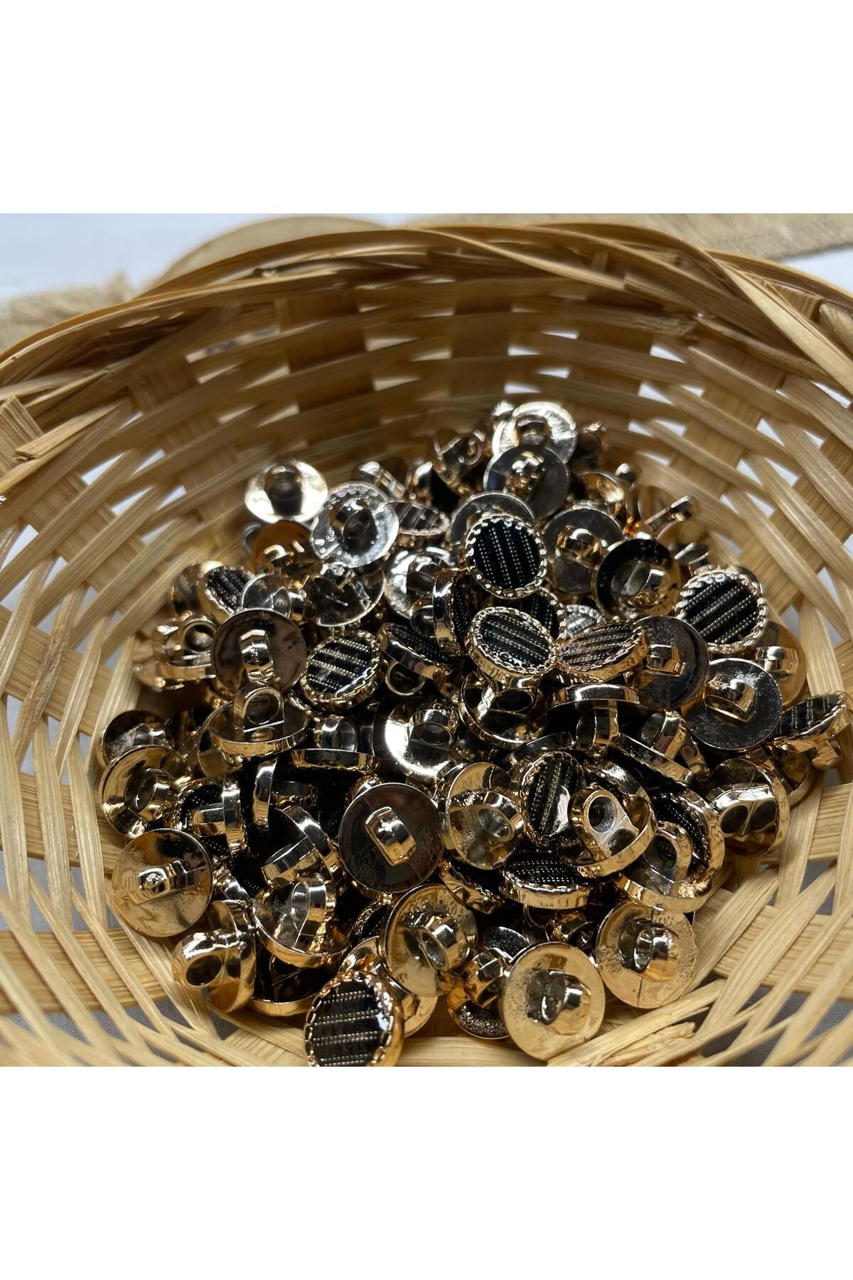 Bukle İplik-Gold Color Bezel Detailed Bow Tie Pattern Plastic Button with Sewing at the Bottom 18" Button (20 Pcs) 2