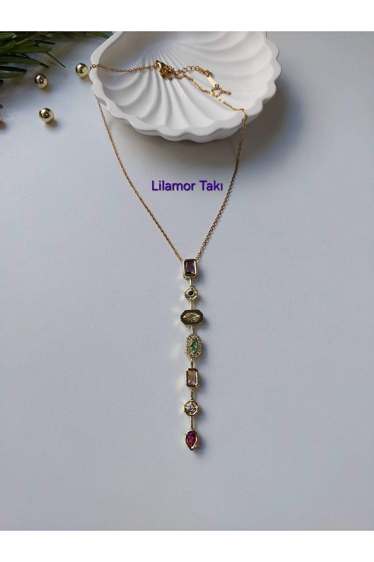 Lilamor Çelik Renkli Taşlı Y Kolye