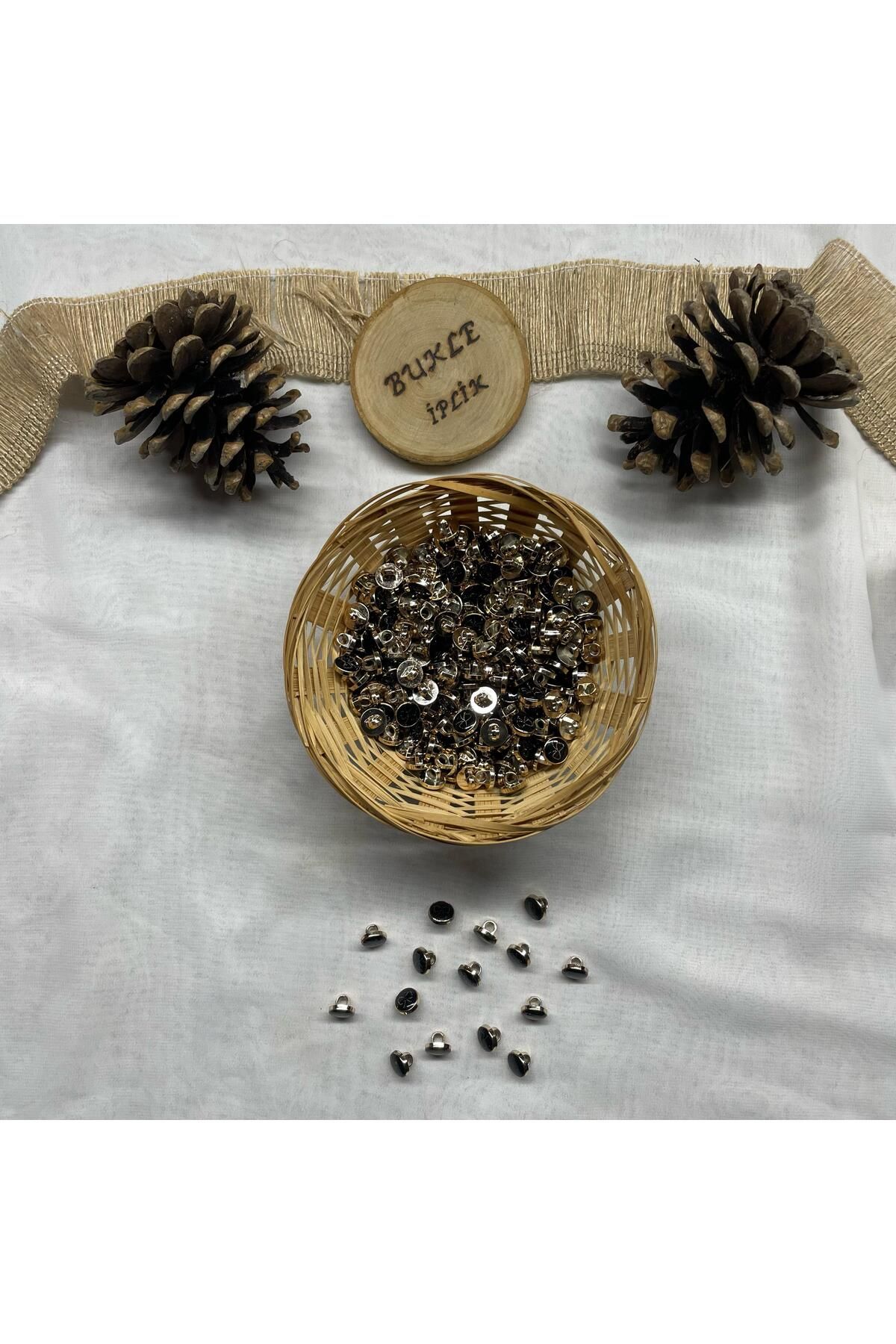 Bukle İplik-Gold Color Bezel Detailed Bow Tie Pattern Plastic Button with Sewing at the Bottom 18" Button (20 Pcs) 6
