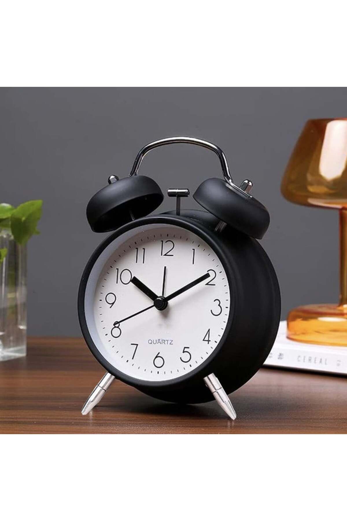 PUFO-Prime Table Alarm Clock With Dial Lighting Button, Metallic, 15 Cm, Black 4
