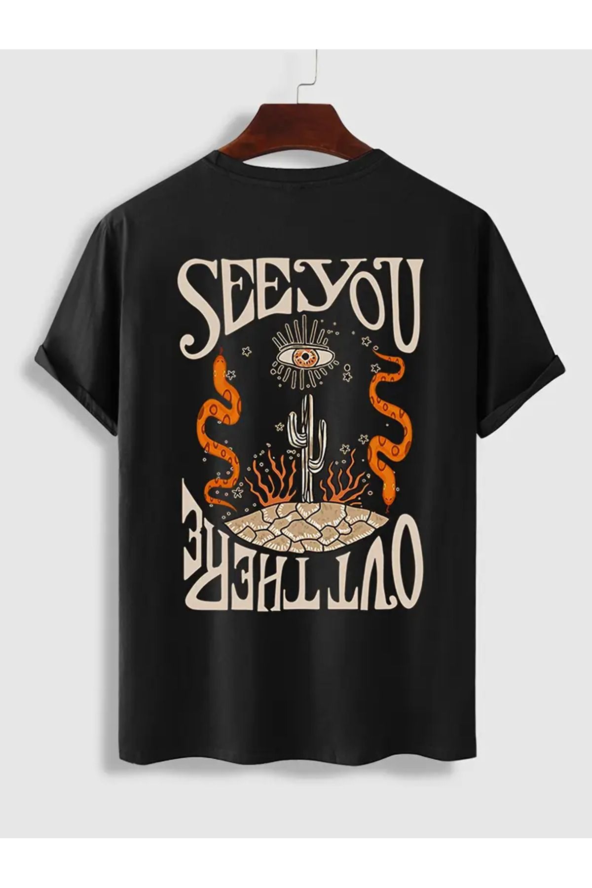 AEMİ Unisex Baskılı Oversize Bisiklet Yaka T-shirt