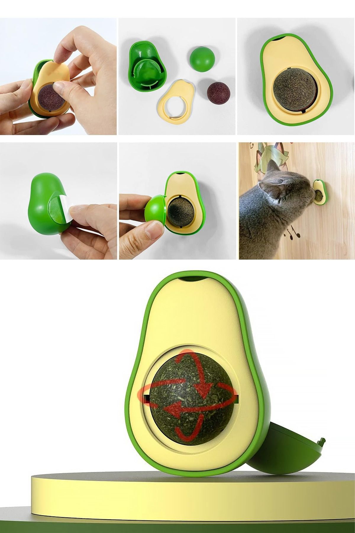 Soillium-Natural & Edible Catnip Herb Avocado Cat Grass Special Adhesive 360 °   Rotating Catnip Licking Ball 6