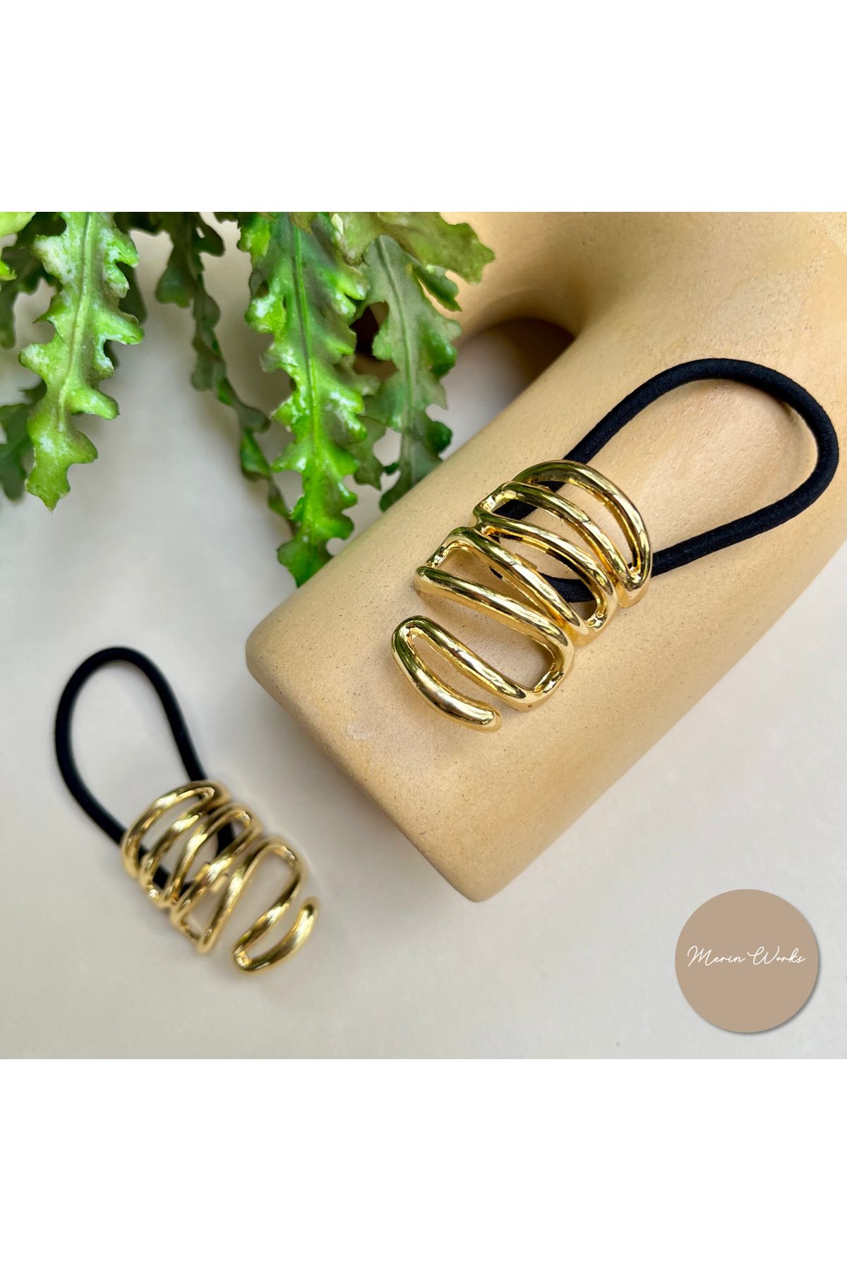Butik Gold Metal Amorf Çizgi Lastik Toka At Kuyruğu Saç Aksesuarı