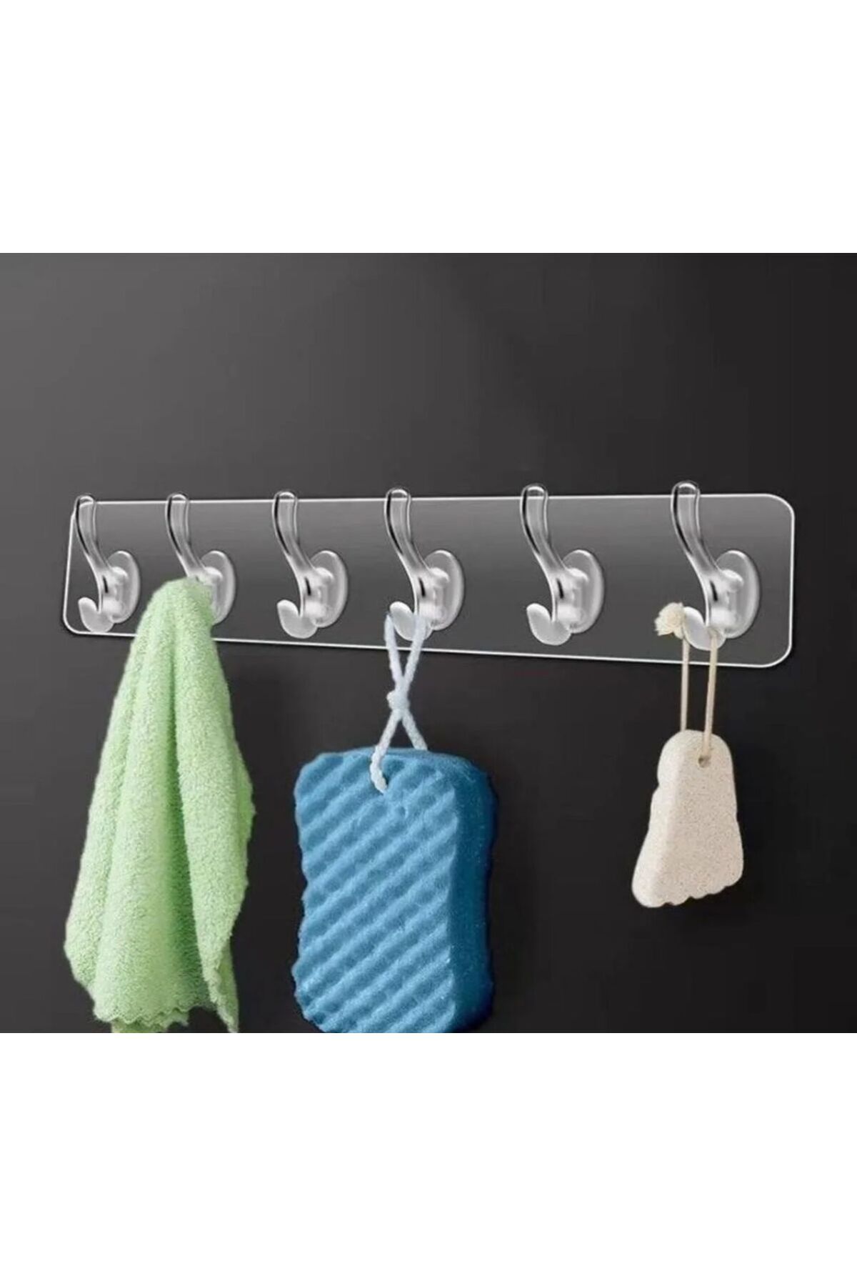 Saten 6'li Kendinden Yapışkanlı Güçlü Şeffaf Askılık - Kapı Arkası Mutfak Duvar Banyo Askı