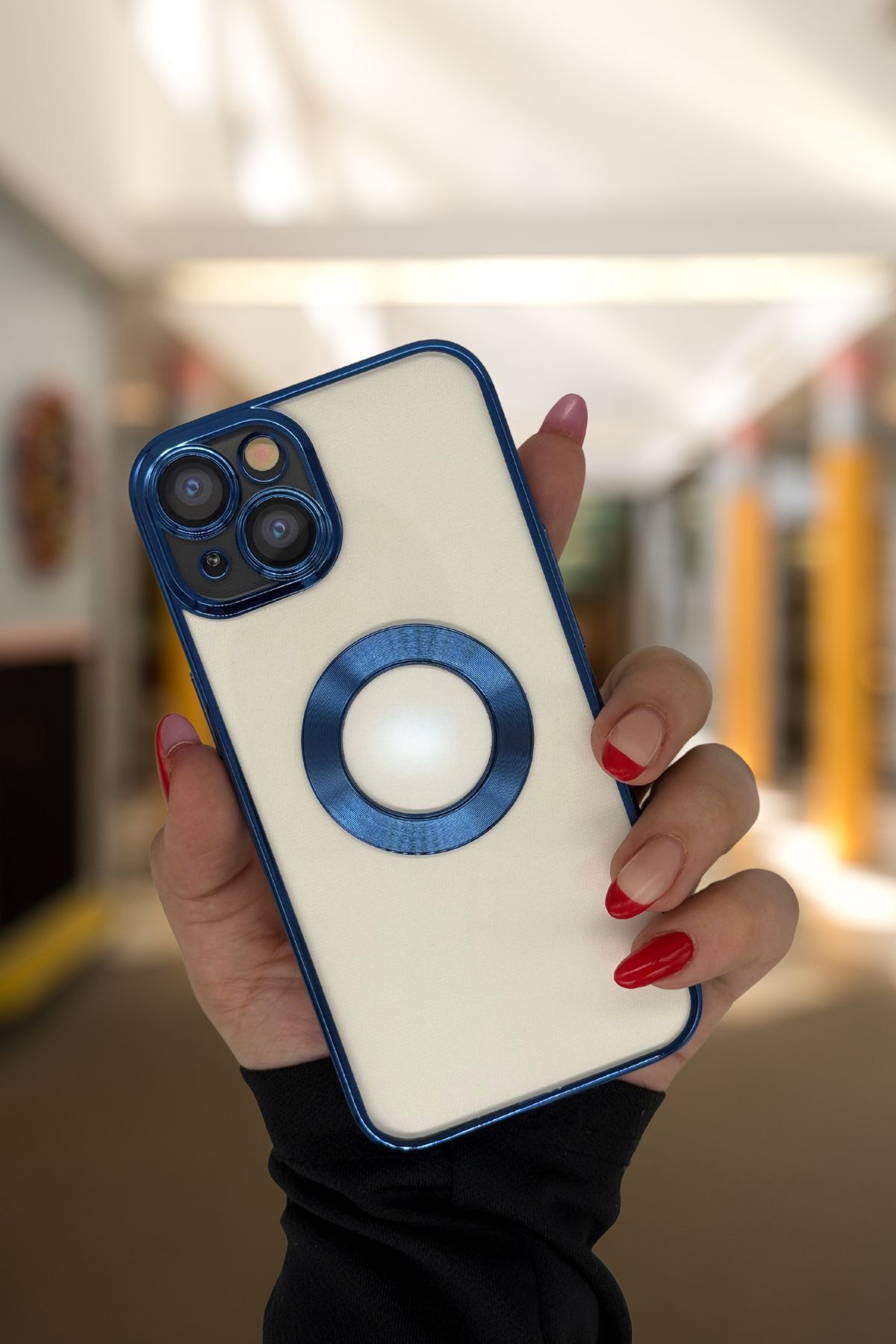 PSGT apple ( Iphone 14 ) Uyumlu Kılıf Logo Yeri Açık Metalik Kılıf Şeffaf Silikon
