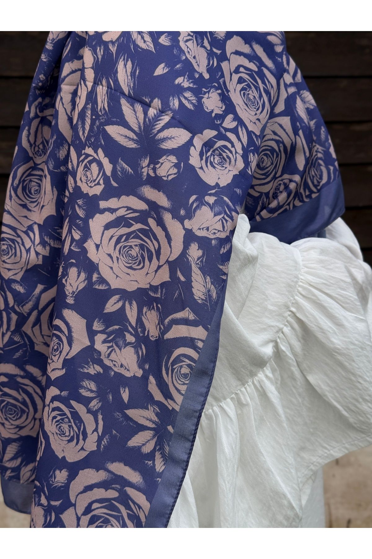 Qalortex Scarf Pamuklu Soft Roza Desen Şal-Eflatun/Vizon