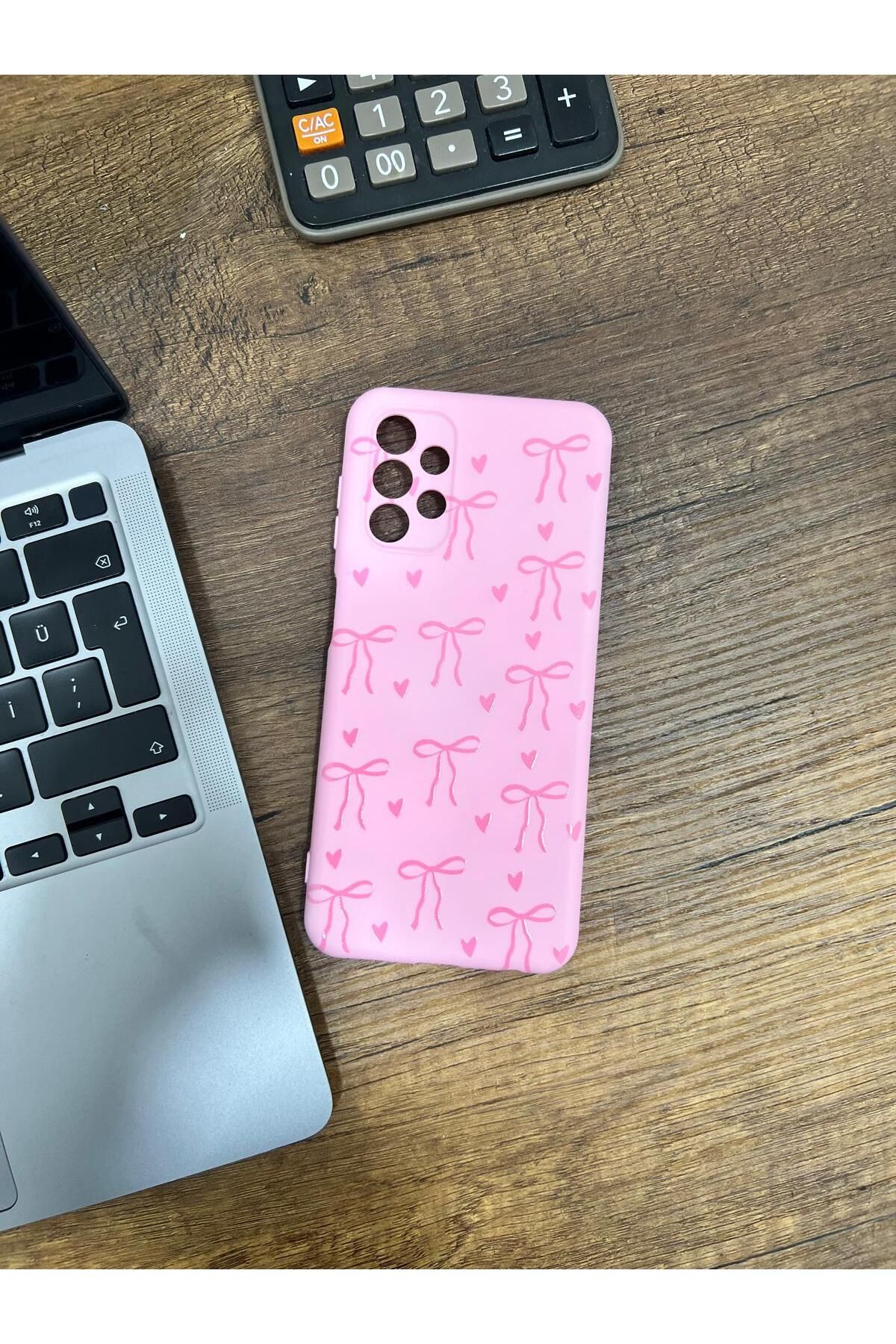 HZR Samsung A13 Kurdele Desenli Pembe Silikon Kılıf