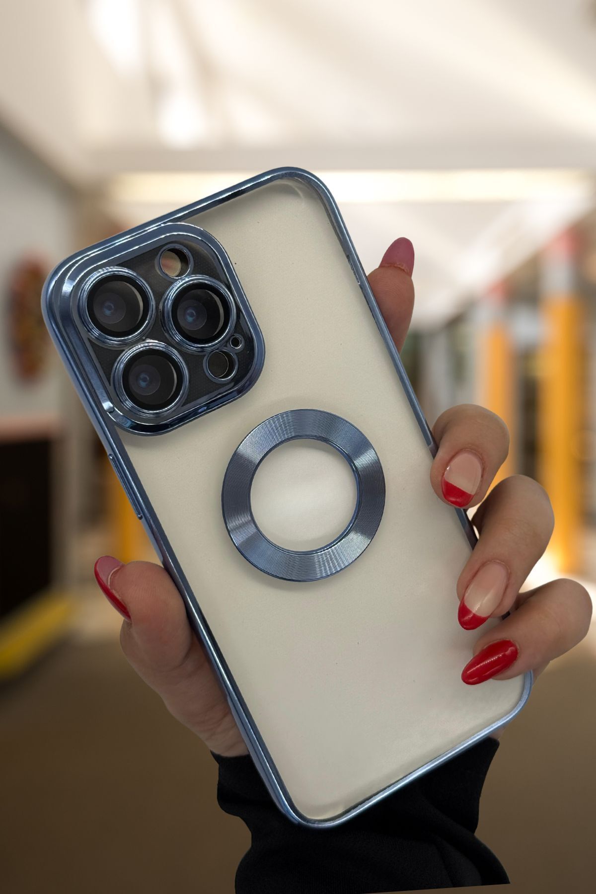 PSGT apple ( Iphone 14 pro ) Uyumlu Kılıf Logo Yeri Açık Metalik Kılıf Şeffaf Silikon