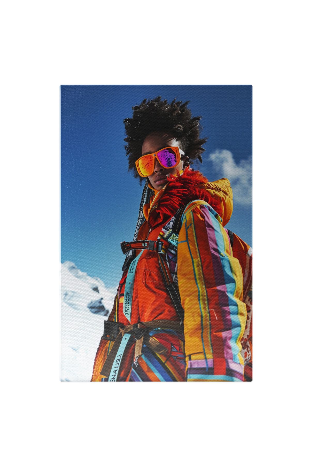 StoryGift Romania Tablou Canvas Alpinist La Modă Ce Poartă Ochelari De Soare- Costum De Alpinism Portocaliu Cu Ro - 40 x 25