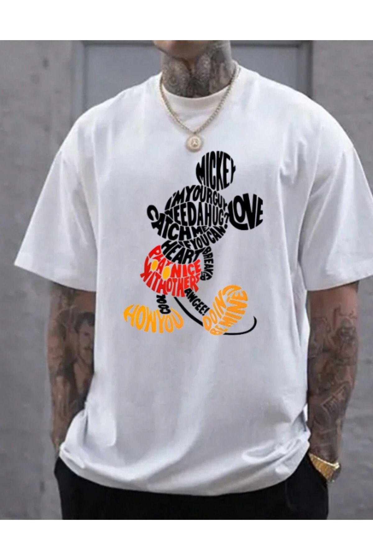 AEMİ Unisex Baskılı Oversize Bisiklet Yaka T-shirt