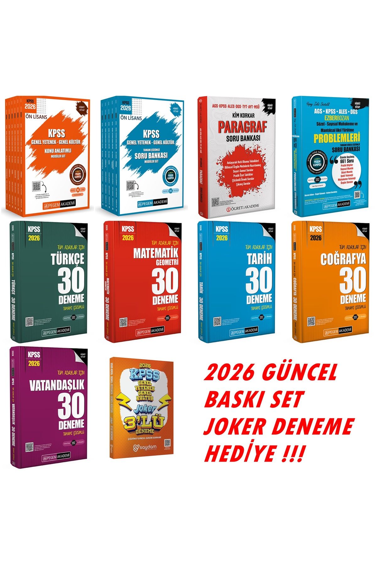 Pegem Akademi Yayıncılık KPSS 2026 ÖN LİSANS PEGEM KONU ANLATIM + SORU BANKASI+ PARAGRAF + DENEME VE PROBLEMLER FULL SETİ