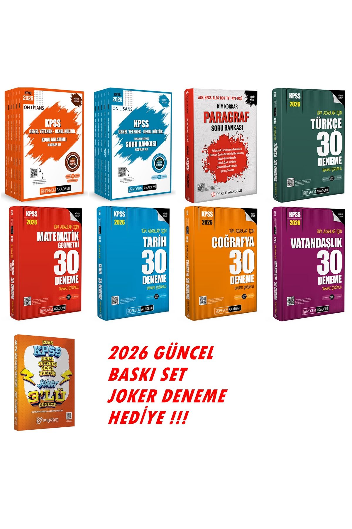 Pegem Akademi Yayıncılık KPSS 2026 ÖN LİSANS PEGEM KONU ANLATIM + SORU BANKASI+ PARAGRAF VE FULL DENEME SETİ