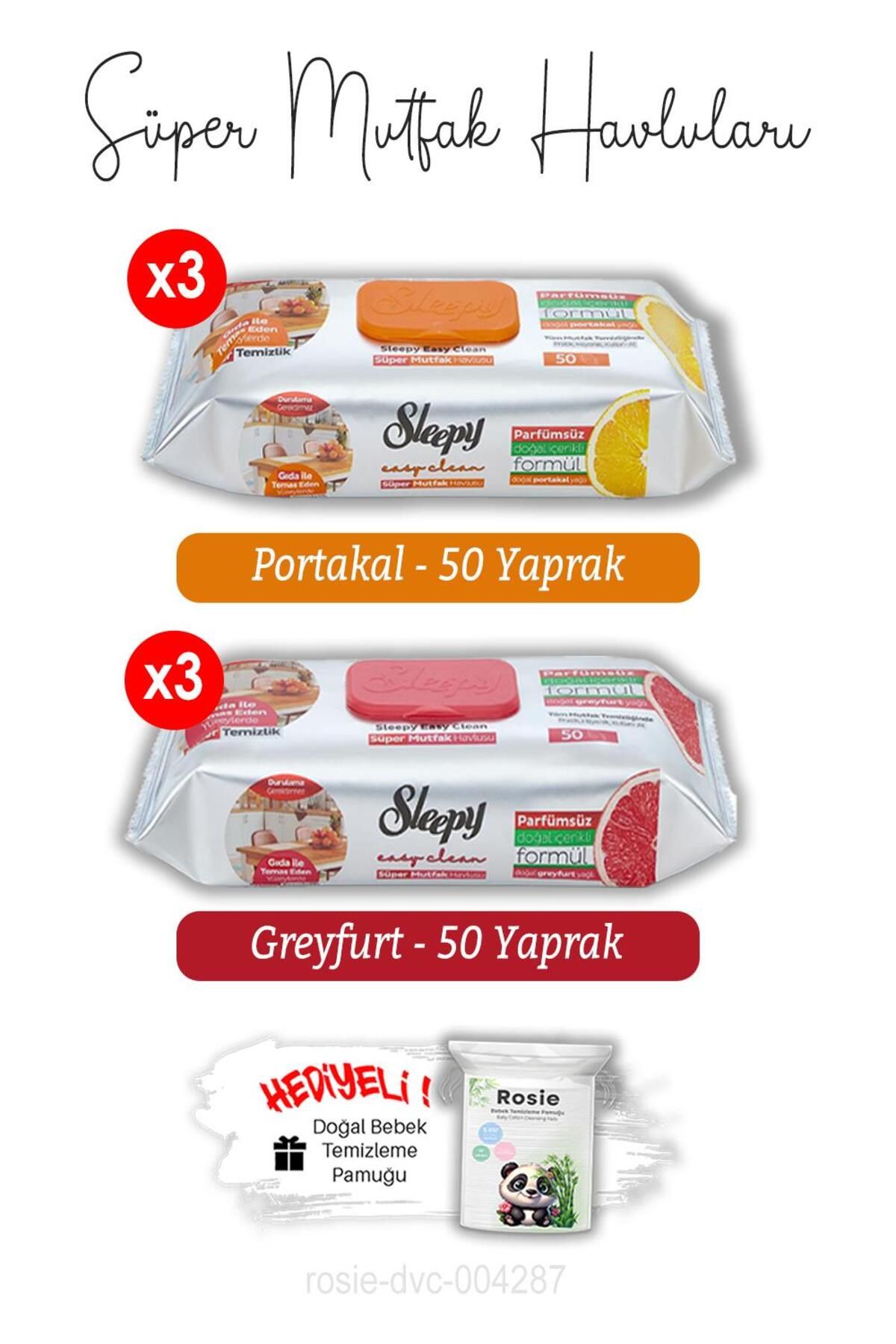 Sleepy Süper Mutfak Havlusu Portakal (x3) ve Greyfurt (x3) 50'li ve ROSIE