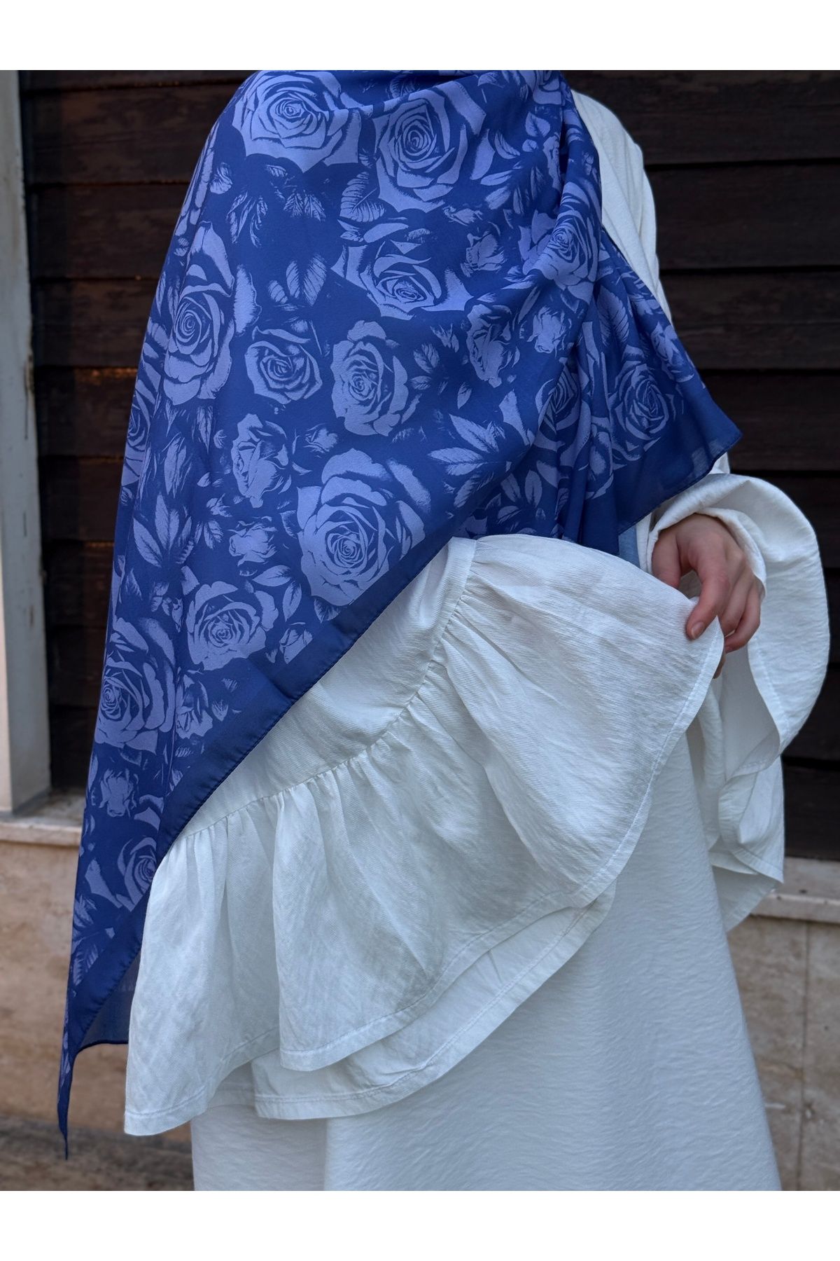 Qalortex Scarf Pamuklu Soft Roza Desen Şal-Lila