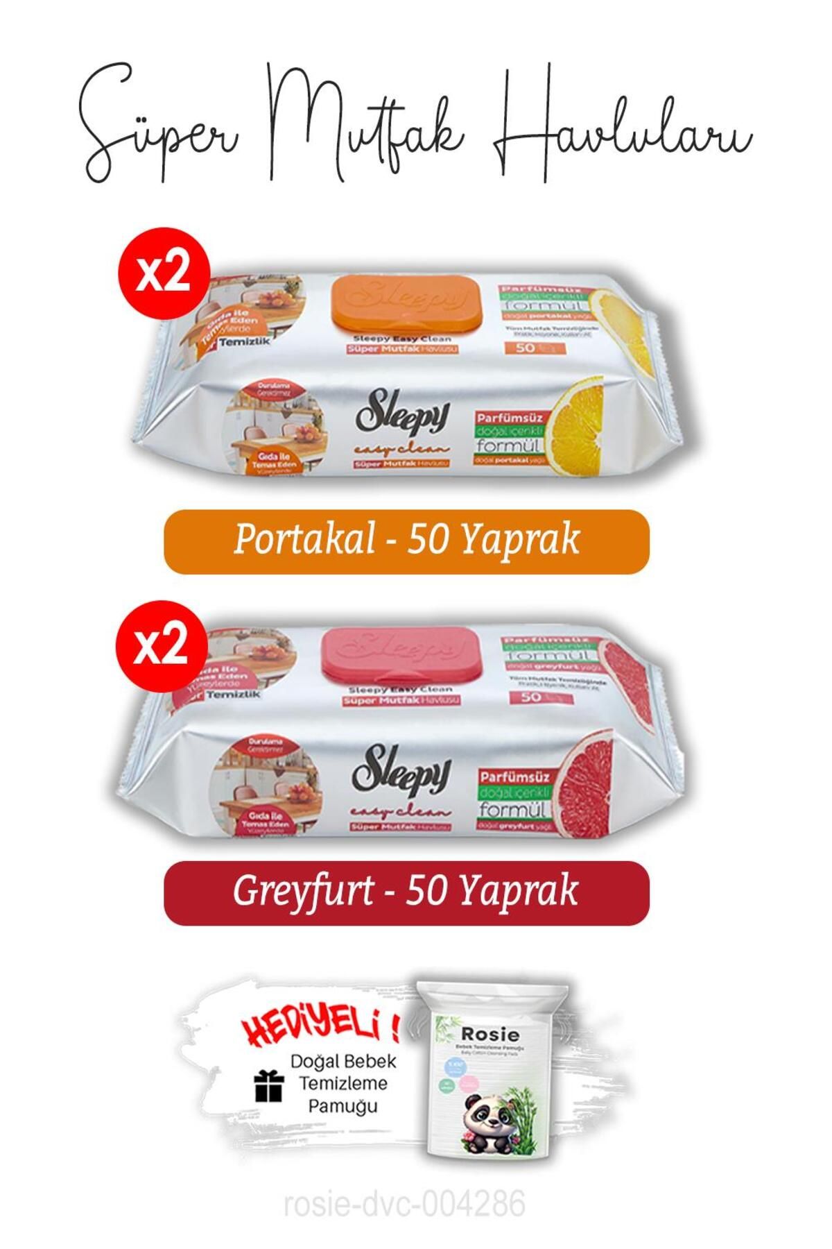 Sleepy Portakal (x2) ve Greyfurt (x2) Süper Mutfak Havlusu 50'li ve ROSIE