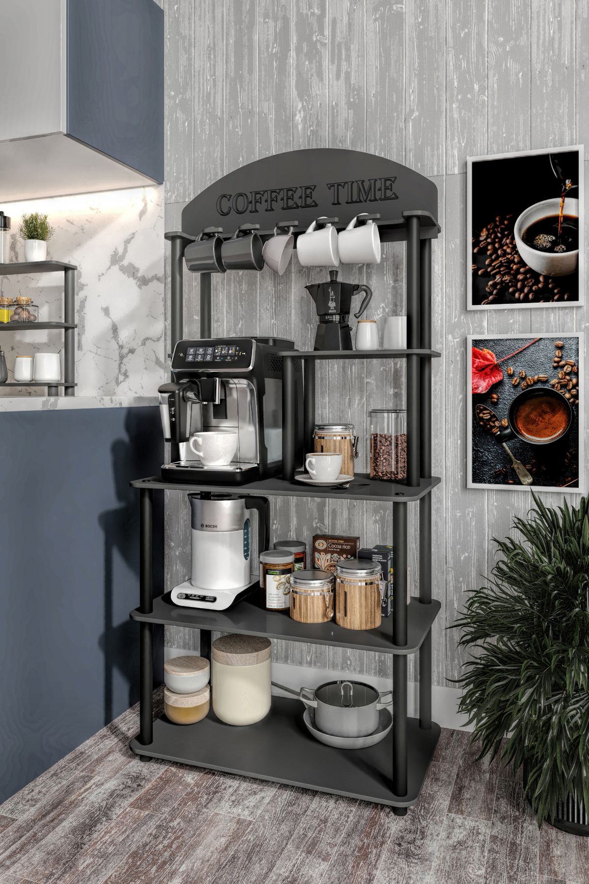 Coffee Tıme Çok Amaçlı Dolap Kahve Köşesi Siyah 40 Tüm Kahve Makineleri