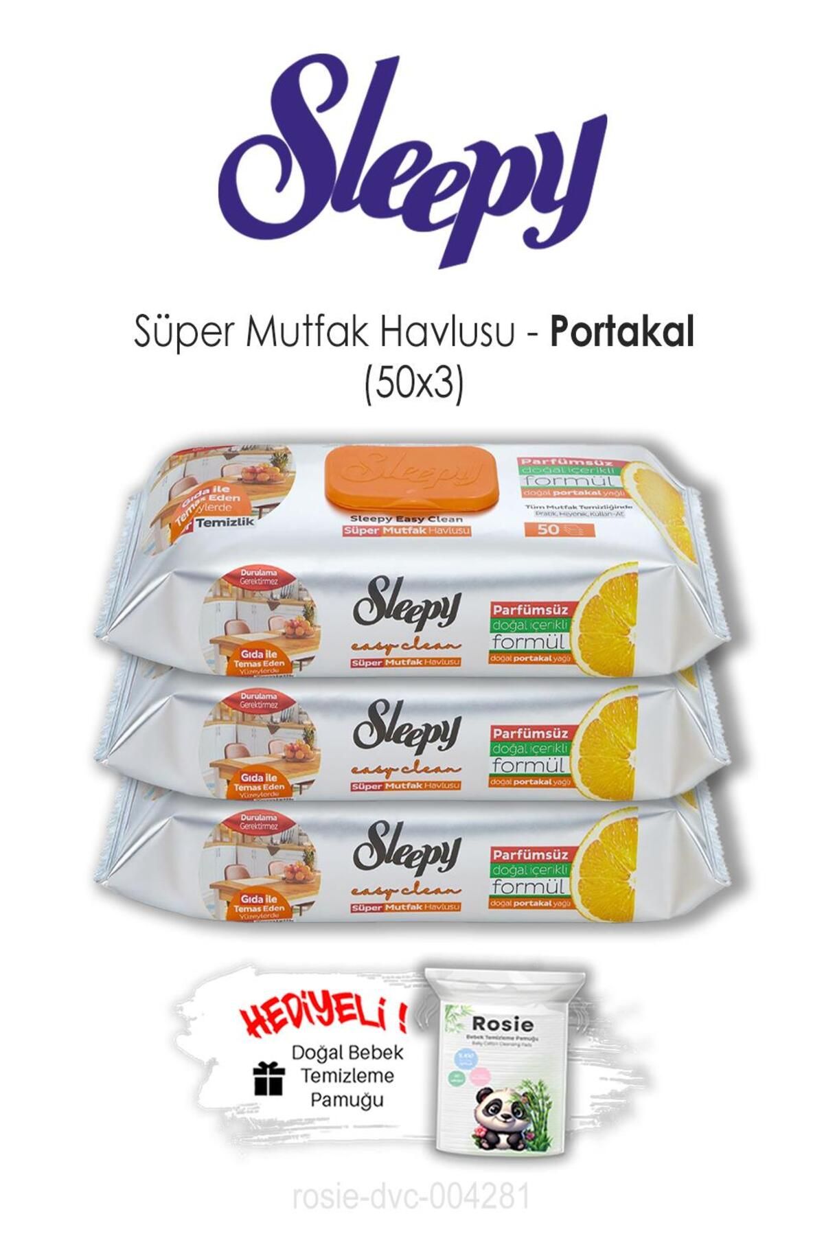 Sleepy 3 Adet Easy Clean Portakallı Süper Mutfak Havlusu 50'li ve ROSIE