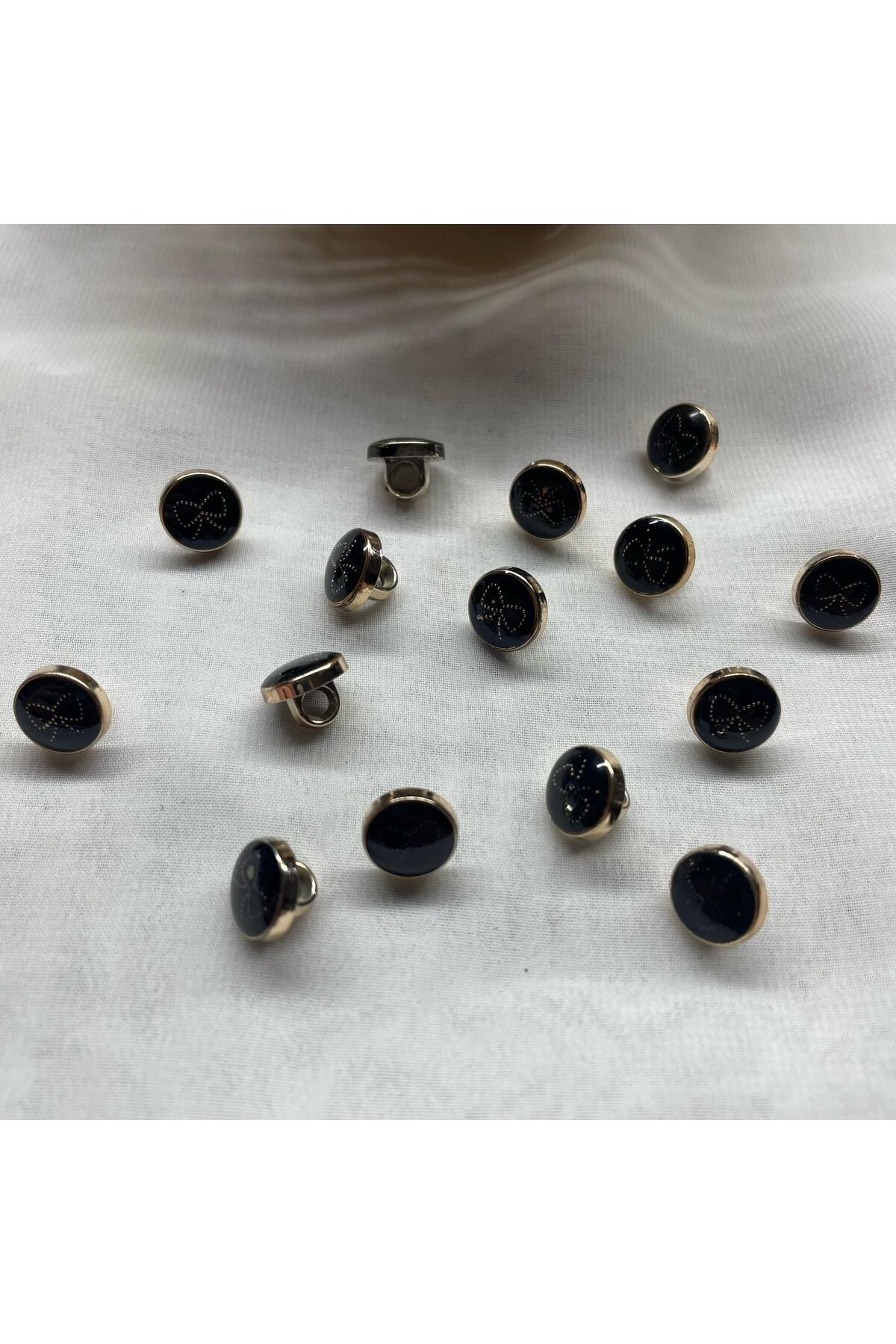 Bukle İplik-Gold Color Bezel Detailed Bow Tie Pattern Plastic Button with Sewing at the Bottom 18" Button (20 Pcs) 8