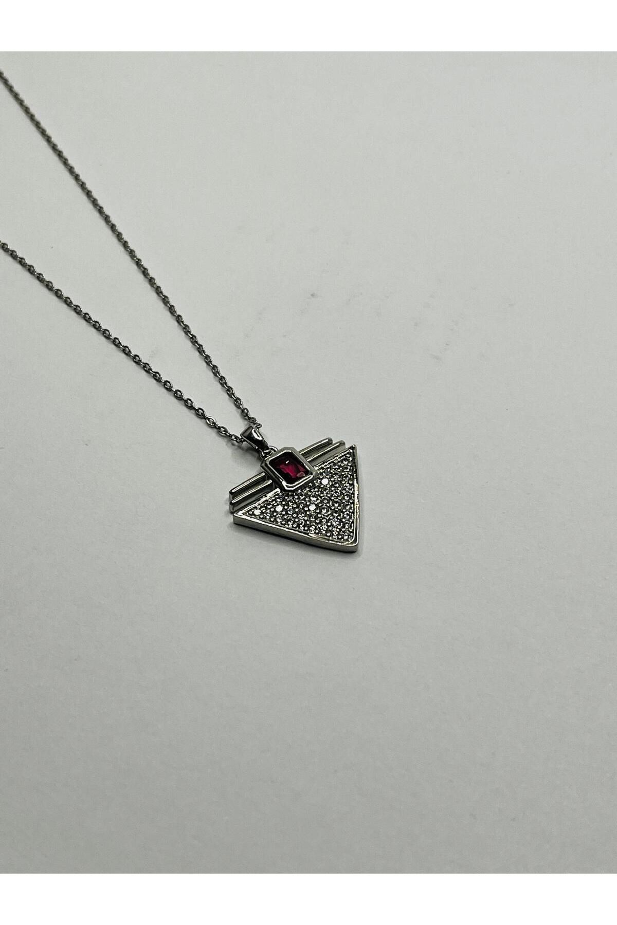 ASİN ACCESSORİES Zirkon Taşlı Üçgen Kolye - Çelik Kolye