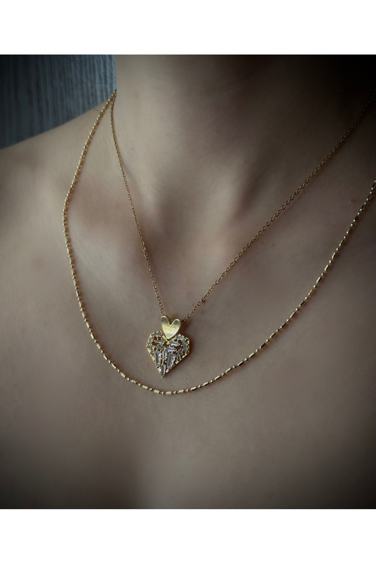 DKY Collection Kırık Taş Görünümlü Kalp Çelik Kolye
