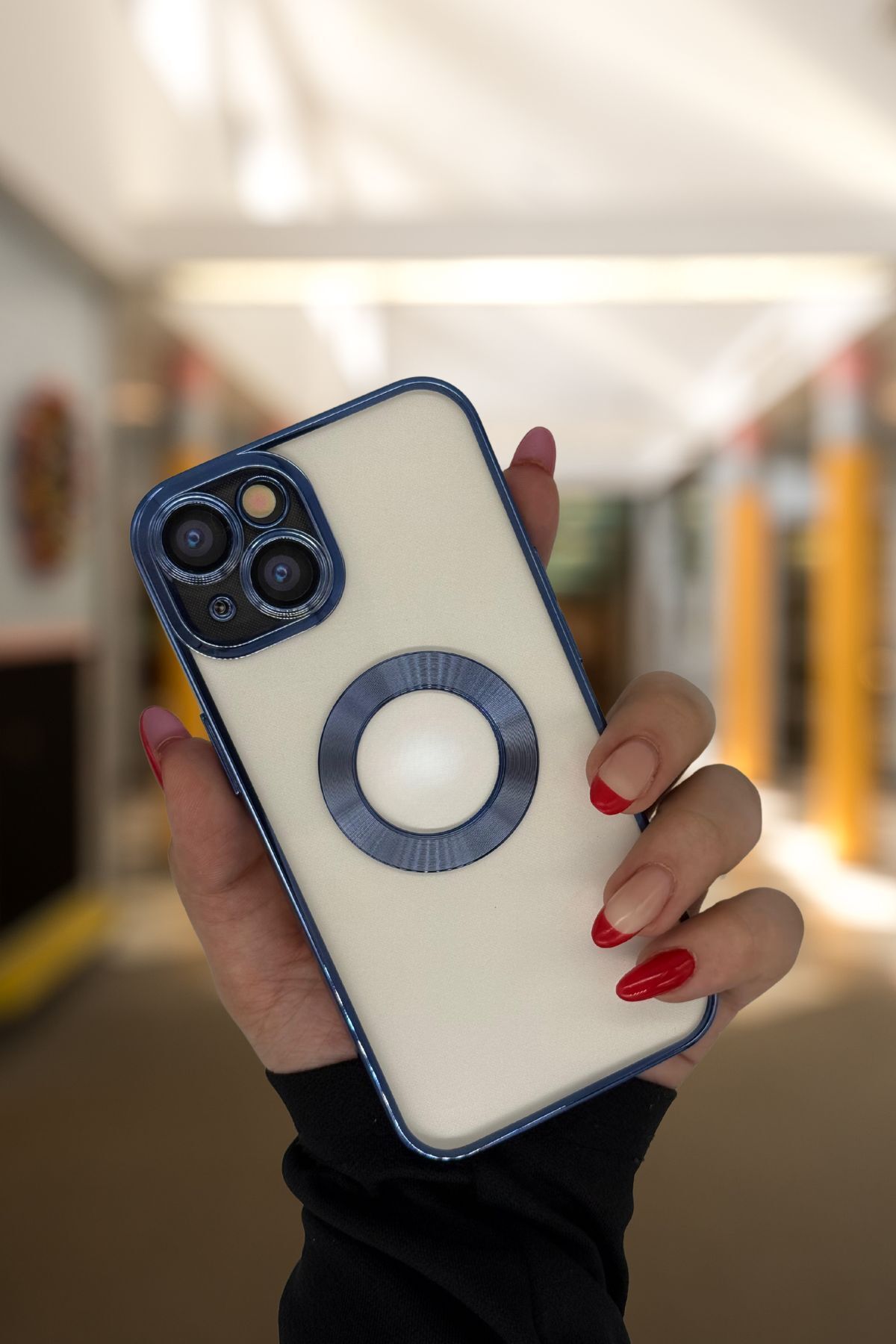 PSGT apple ( Iphone 14 ) Uyumlu Kılıf Logo Yeri Açık Metalik Kılıf Şeffaf Silikon