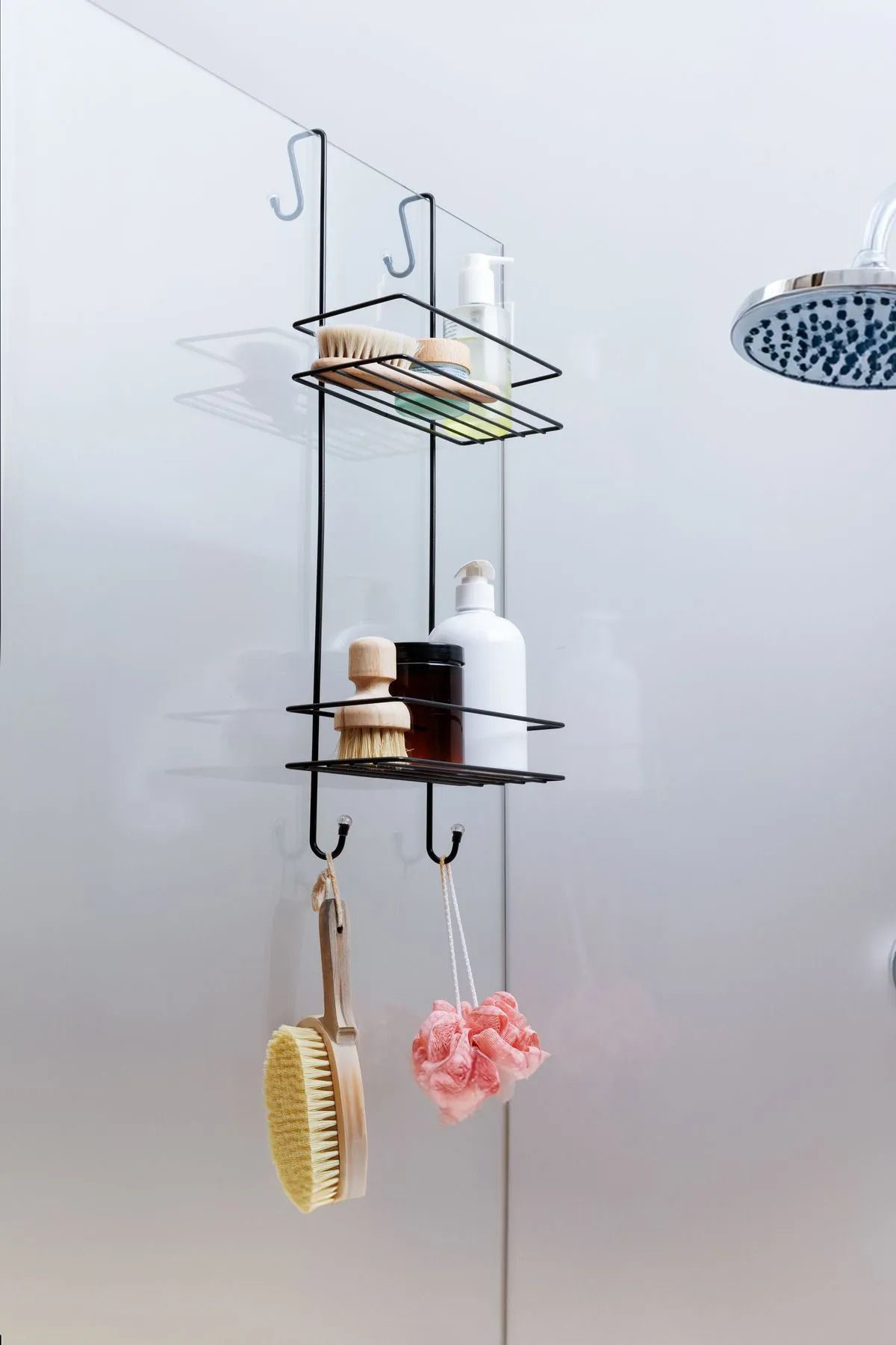 KITCHBATH 2 Katlı Askılı Duş Rafı – Siyah Paslanmaz Banyo Düzenleyici Organizer
