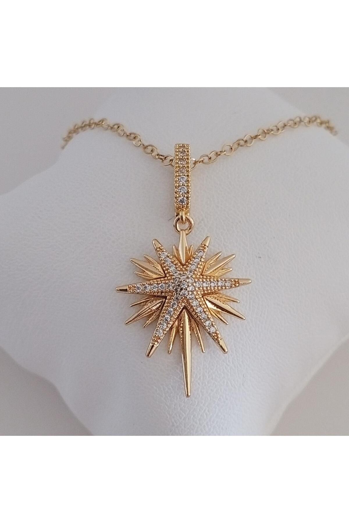 Ödül Moda Gold Pirinç Zirkon Taşlı Sirius Yıldız Kolye