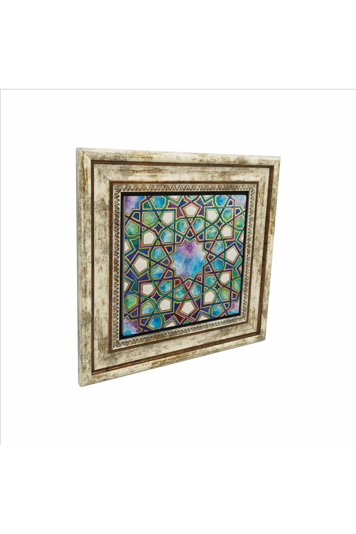 Sadrazam İslami Geometrik Desen Baskılı Doğaltaş Tablo (25 X 25 KD-8)