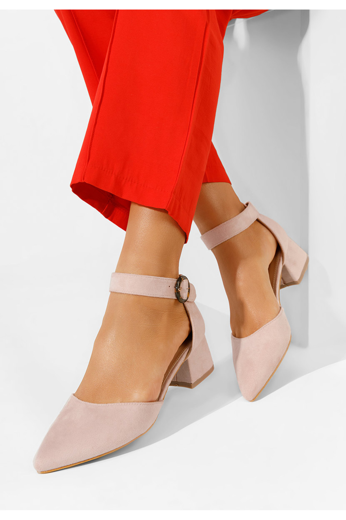 B T Shoes Ružové lodičky na hrubom opätku Kadie
