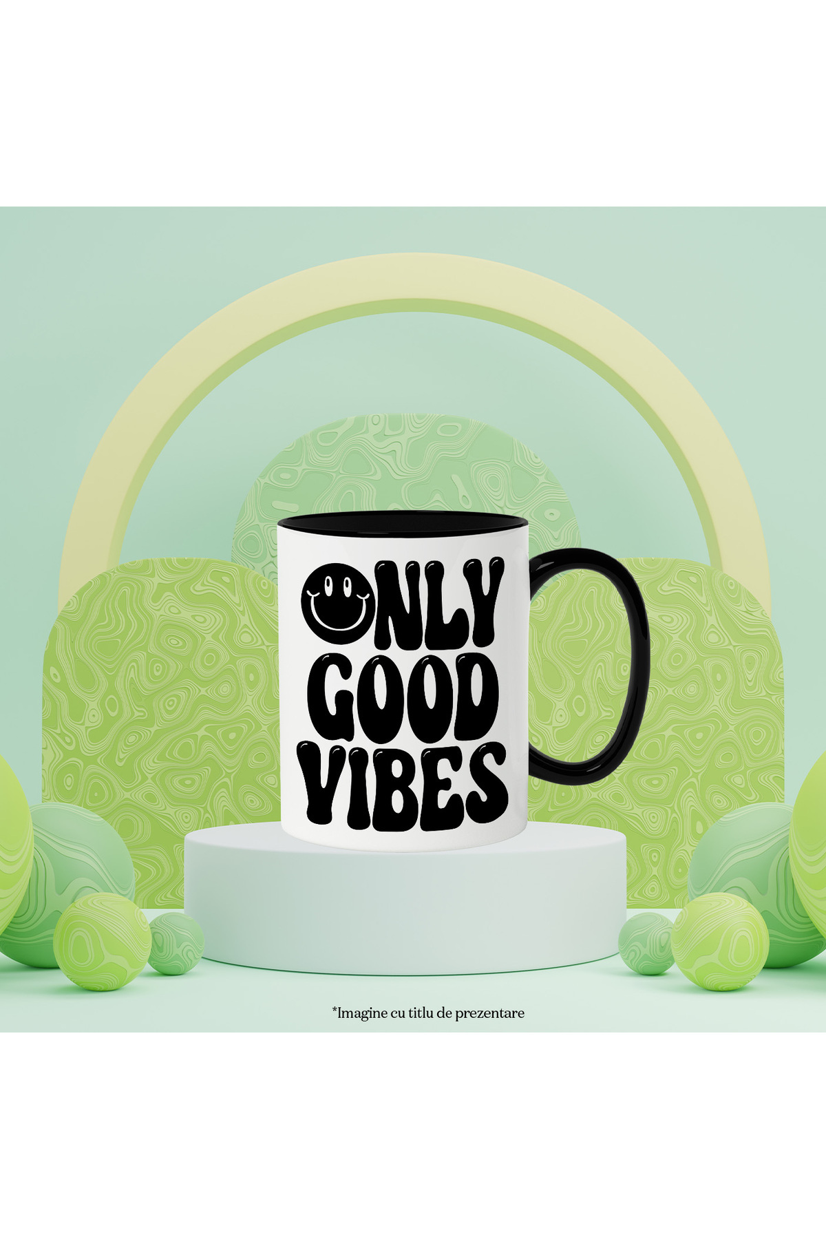 StoryGift Romania-Mug with a smiling emoji and the text "Good vibes only" with Black Handle, With Black Handle, STG 3