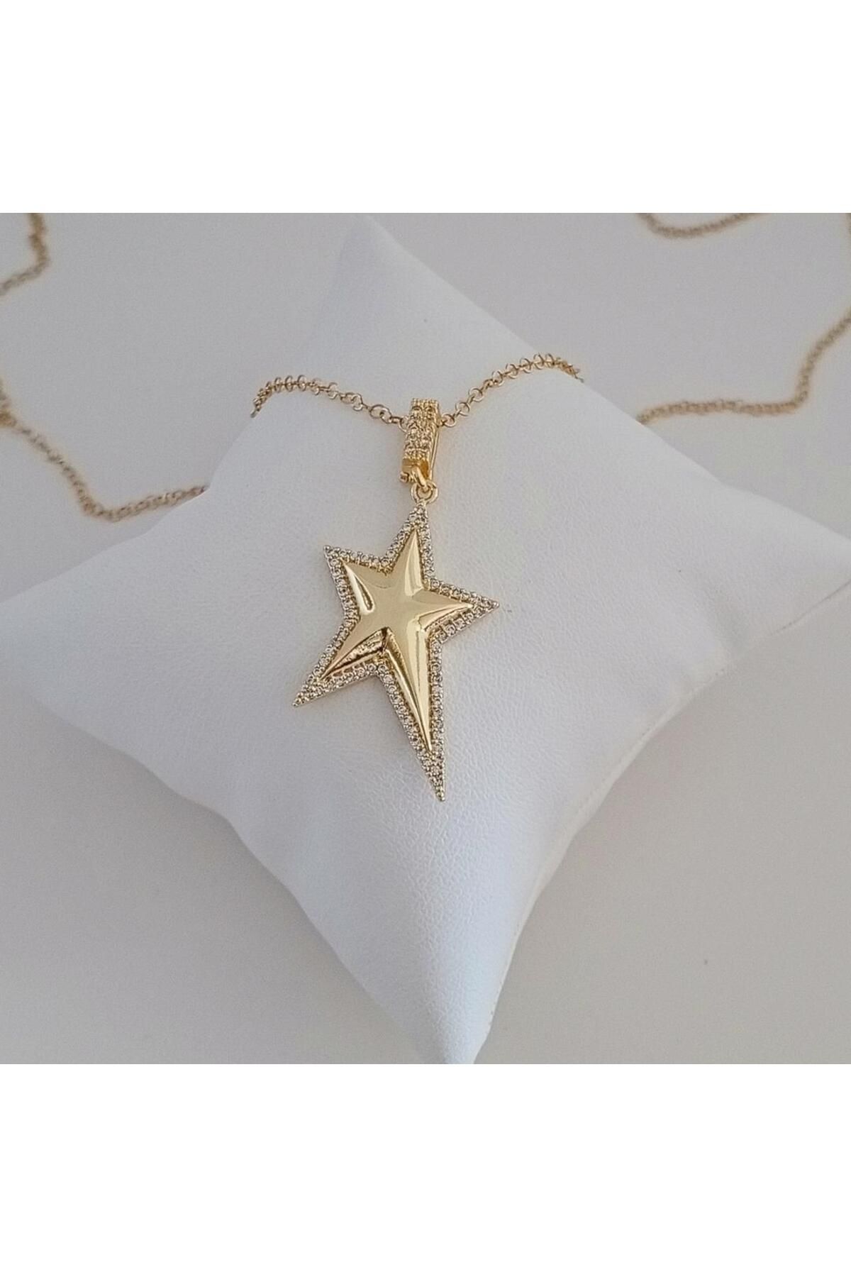 Ödül Moda Gold Pirinç Zirkon Taşlı Yıldız Kolye