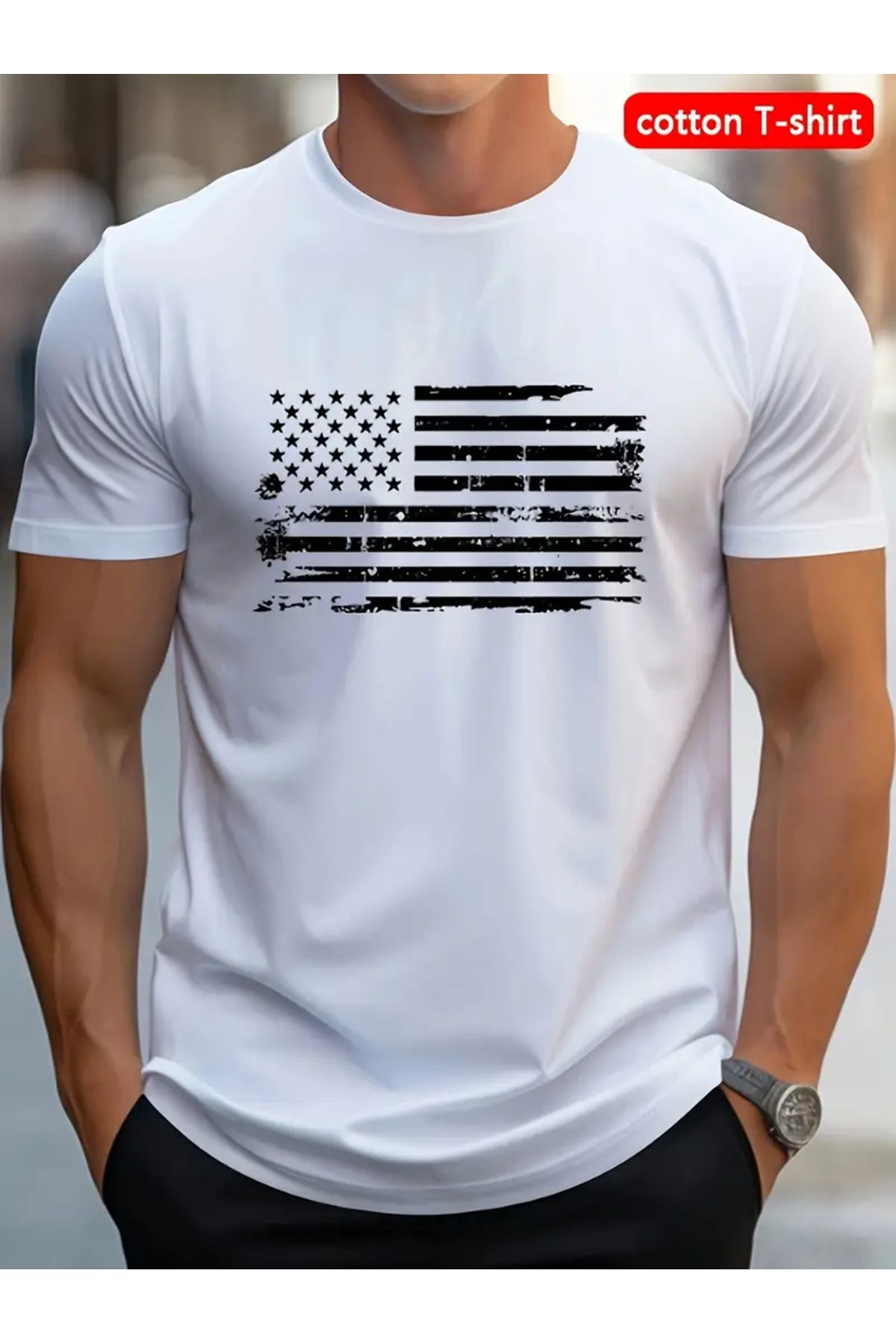 AEMİ Unisex American Flag Baskılı Oversize Bisiklet Yaka T-shirt
