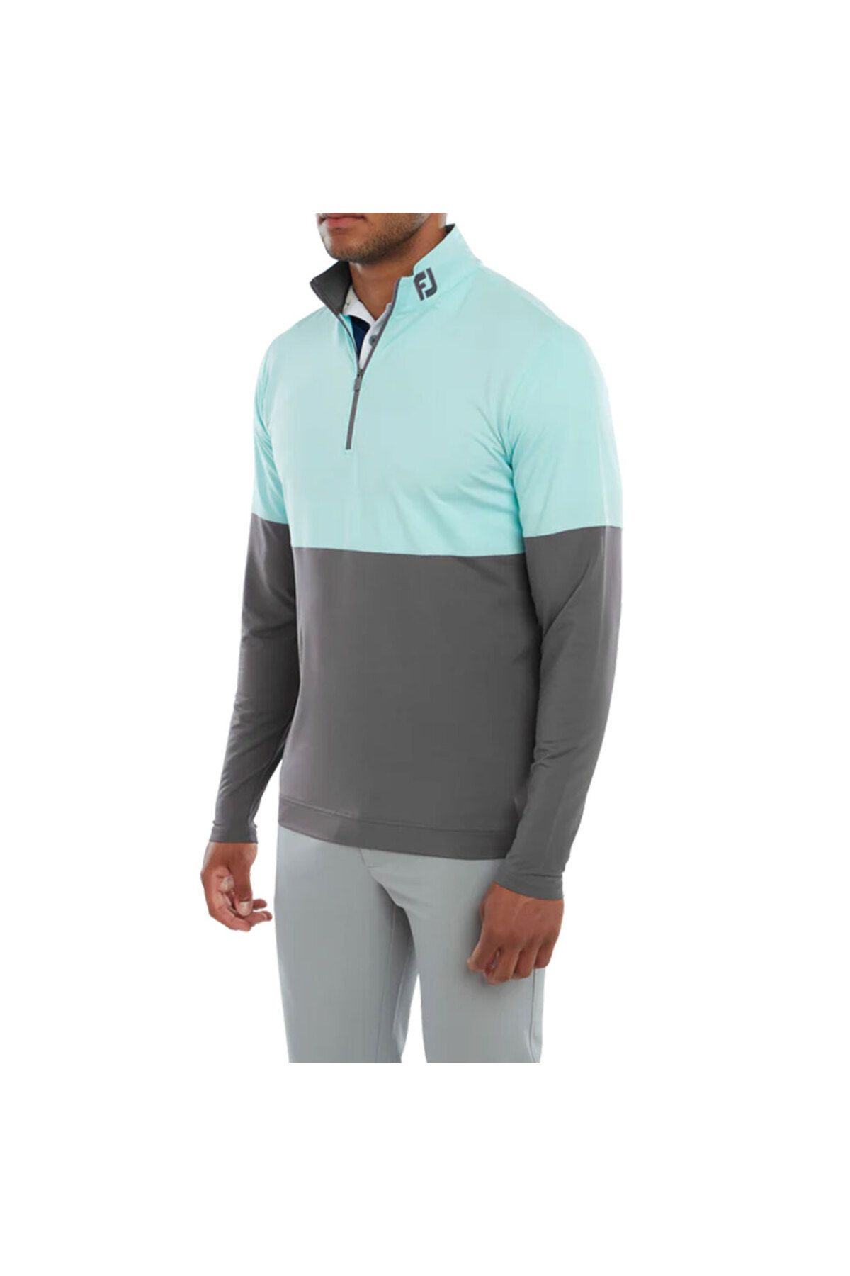 FootJoy Renk Bloklu Mid Layer Golf Sweatshirt Aqua Gri 801119