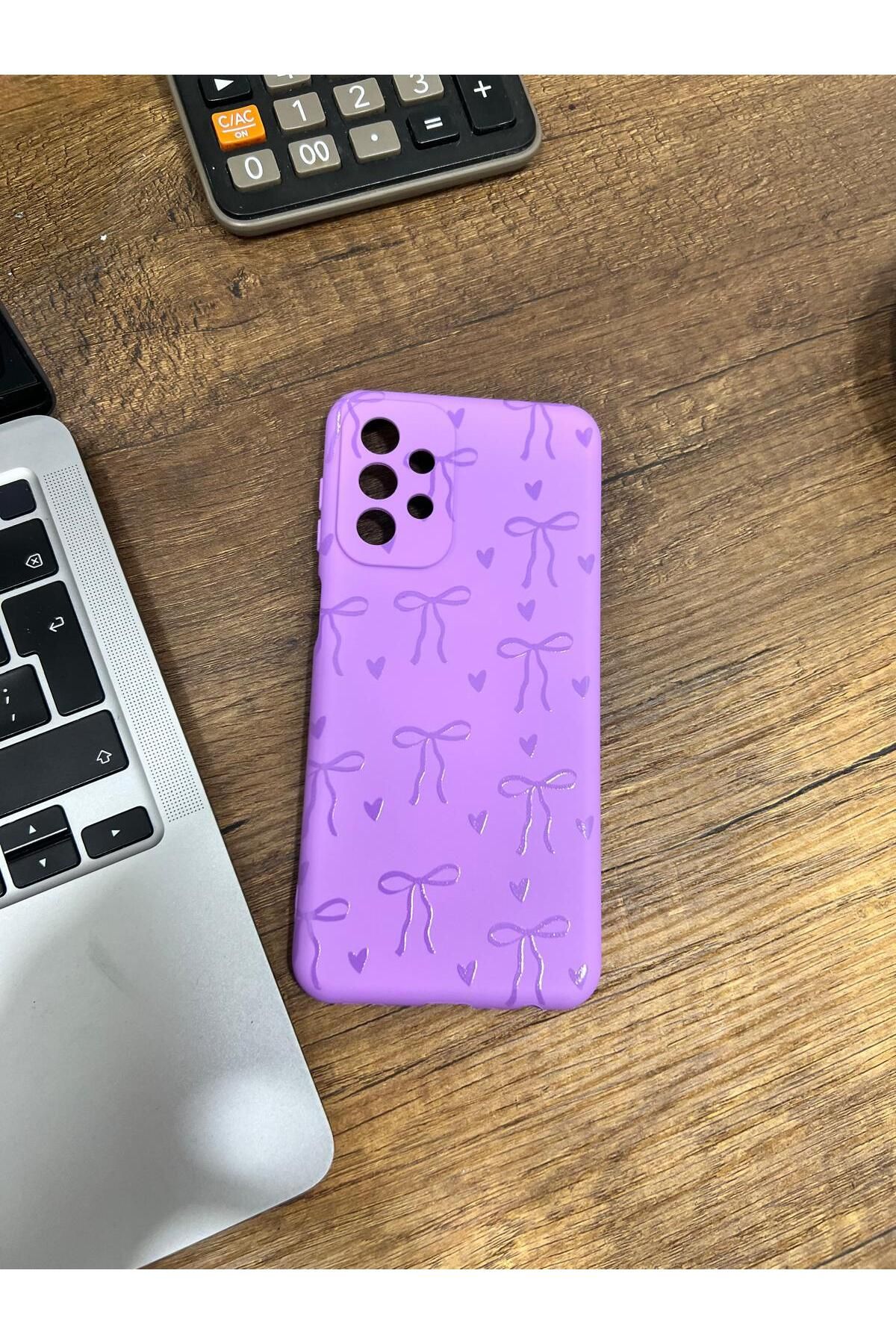 HZR Samsung A23 Kurdele Desenli Mor Silikon Kılıf