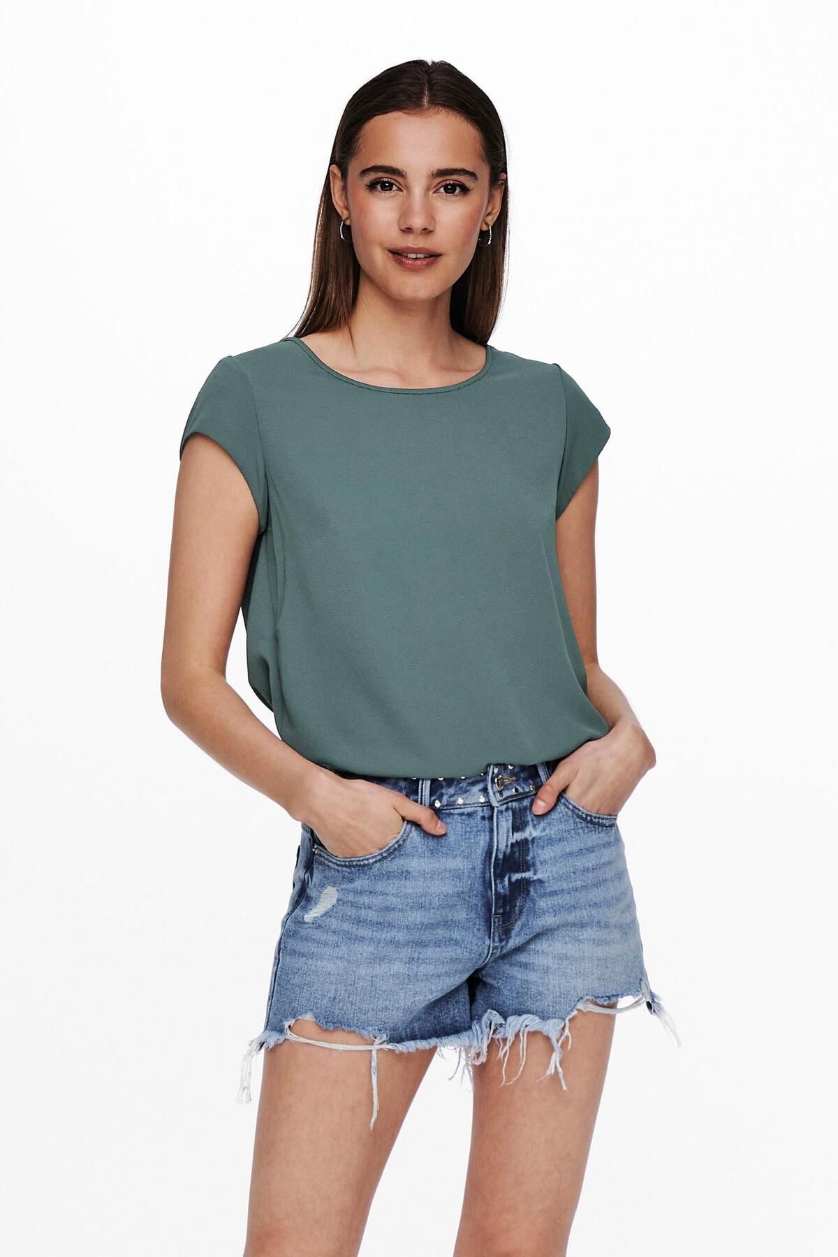 ONLY 15142784 Onlvıc S/S Solıd Top Noos Wvn Kadın T-Shirt