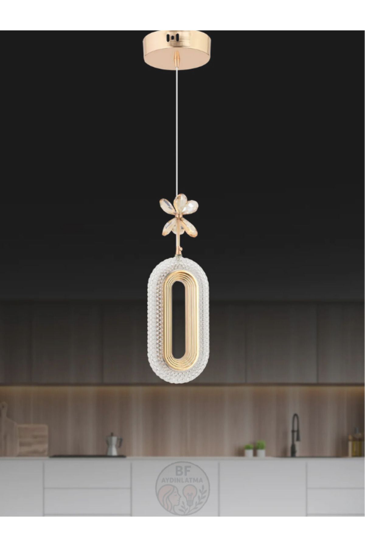B&F STORE NEW STYLE Led Space Tekli Gold Ledli Kristal Taşlı Led Avize