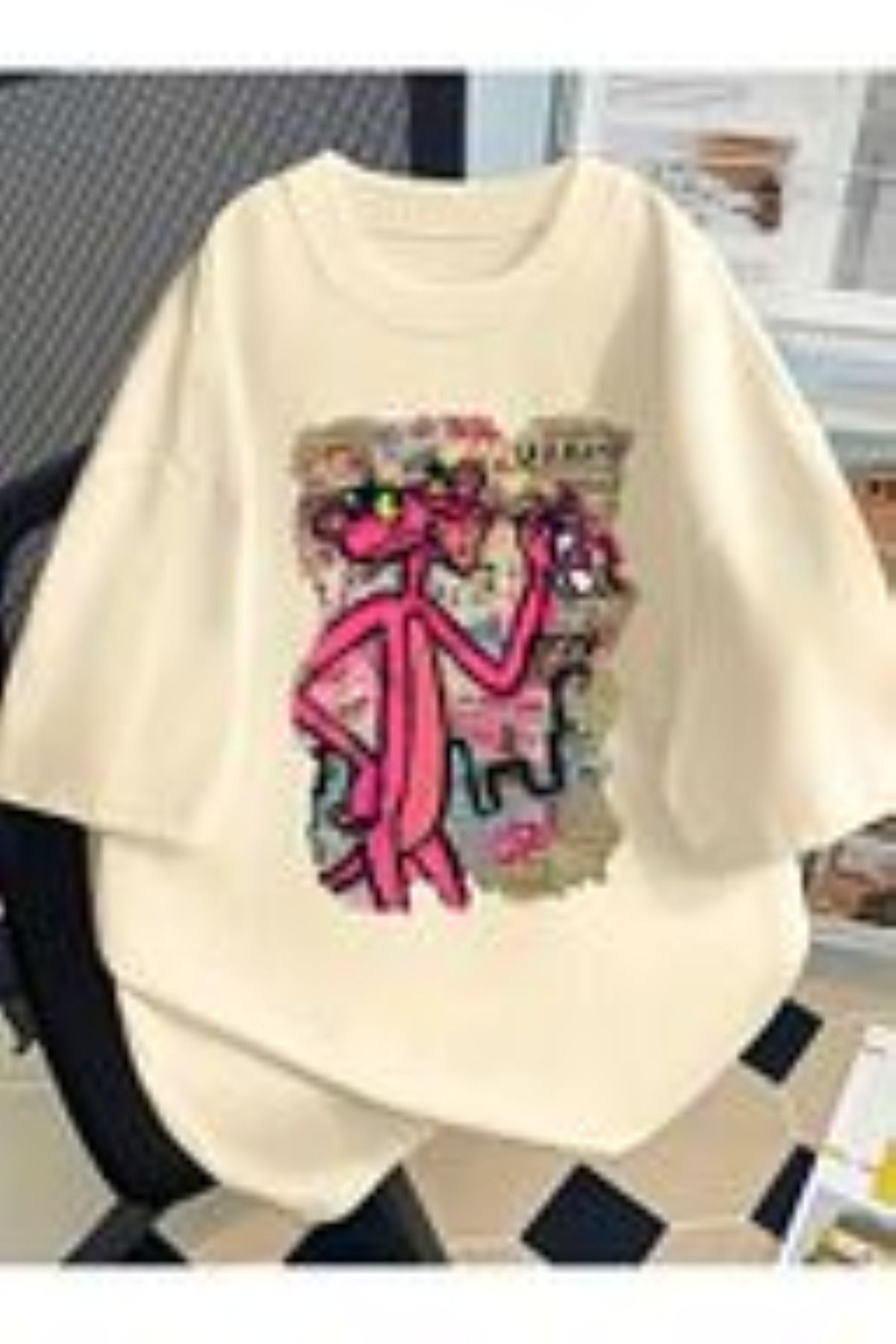 aynewmoda Kadın Şık Kısa Kollu Pembe Panter Baskılı Tişört