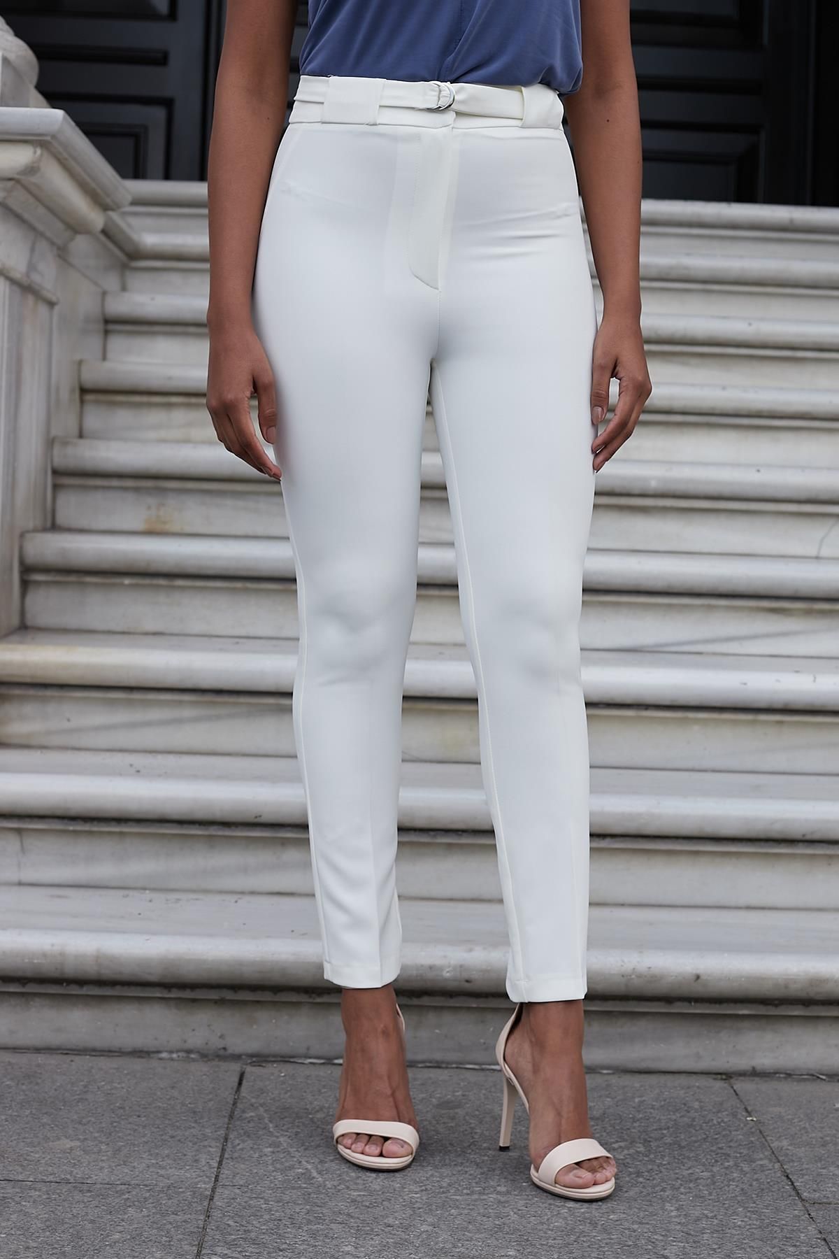 Jument-Curea groasă Cataramă D Lycra Pantaloni din stofă până la gleznă - crem 3