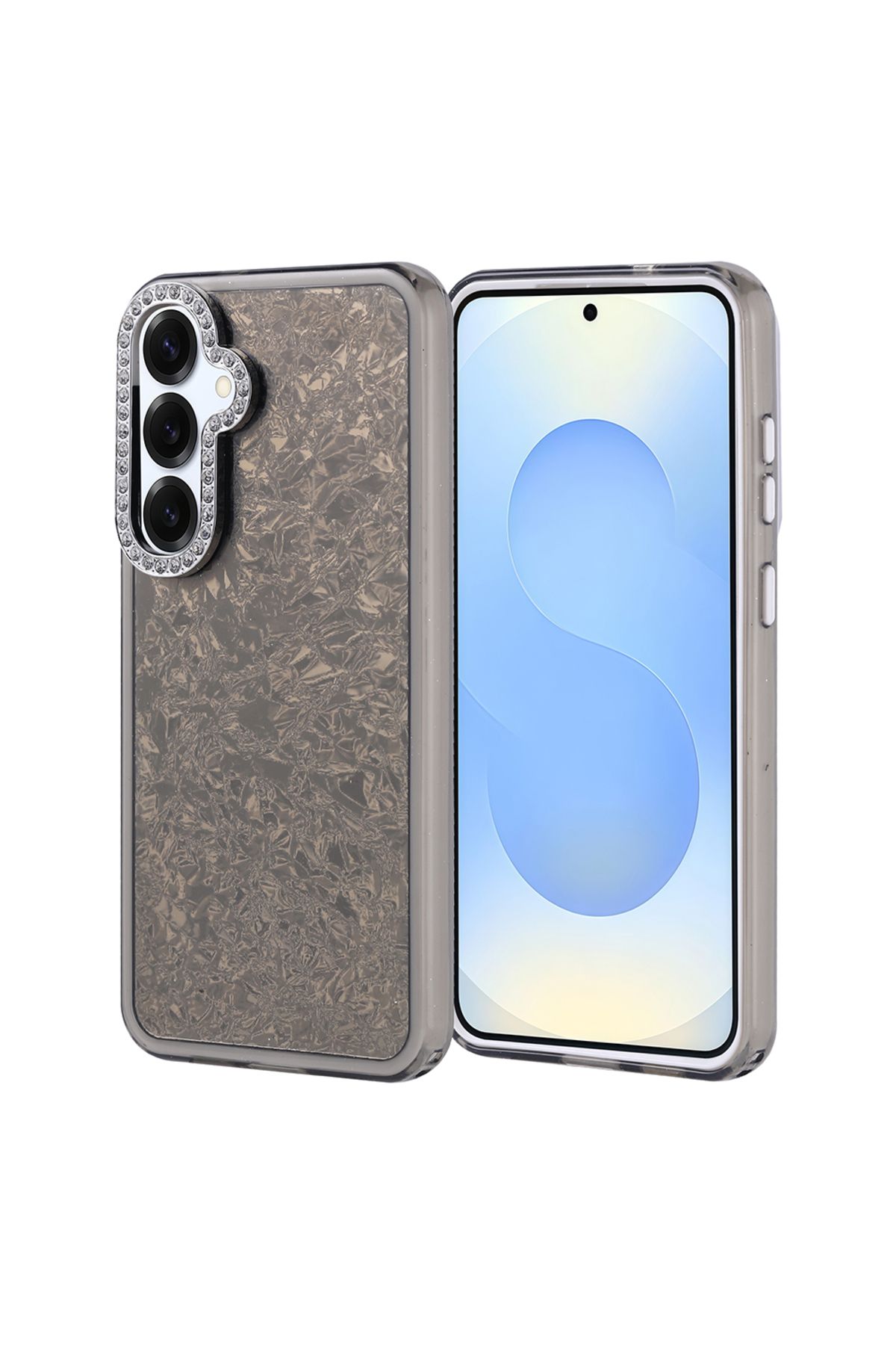 Strap U Samsung Galaxy S24 Plus Kırık Cam Efektli Işıltılı Kılıf Kamera Koruması Taşlı Tasarım Kapi Kapak