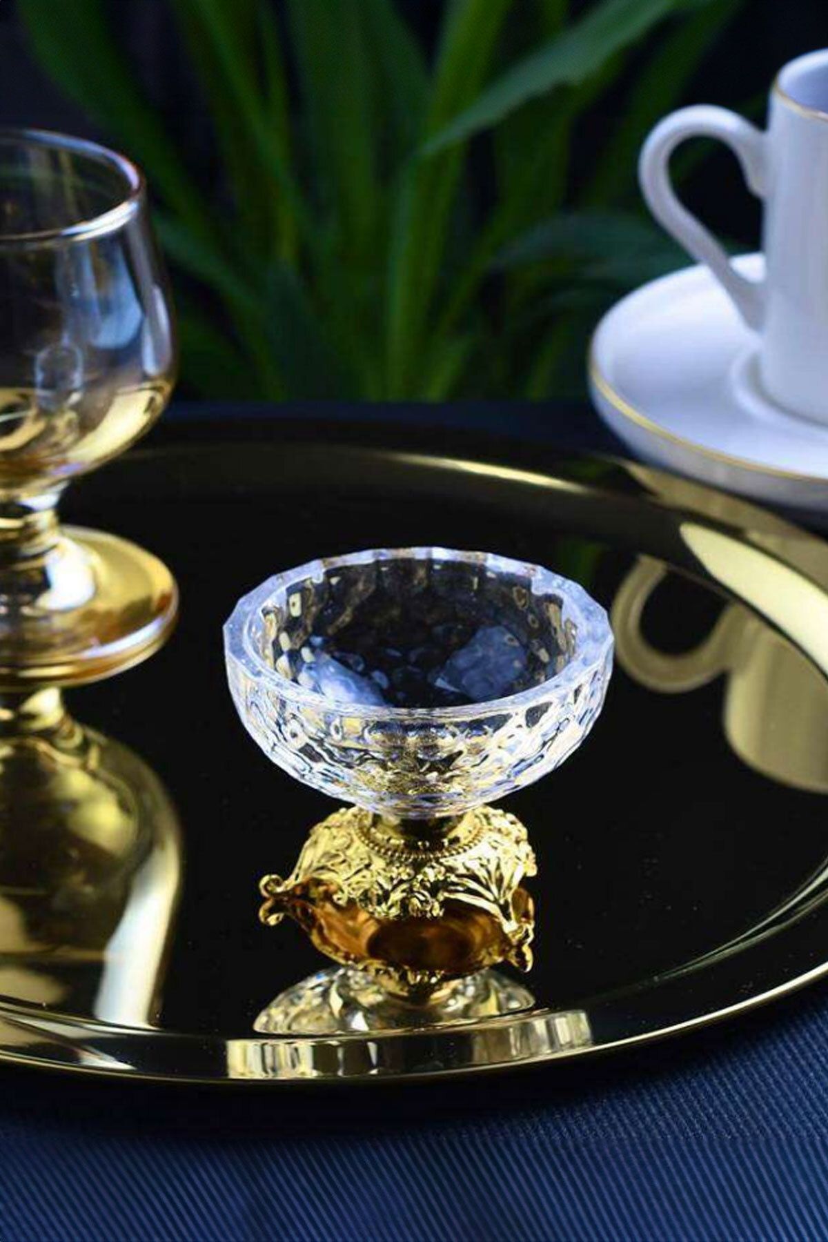 Wow Home 6'lı MİNİ BOY Gold Metal Ayaklı Yuvarlak Lokumluk Sosluk Seti