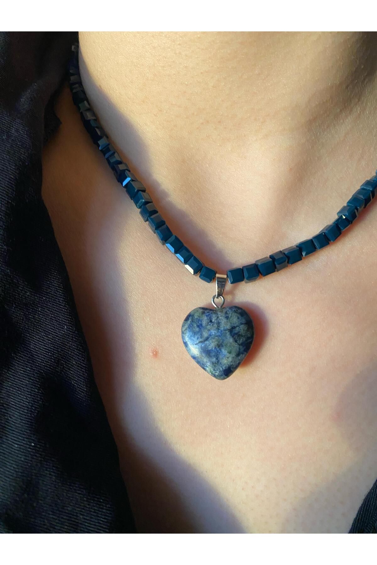 AYGNJEWELRY Kolye AYGN JEWELRY Mavi Kalp Kolye - Doğal Taş Kolye - Hediyelik Kolye