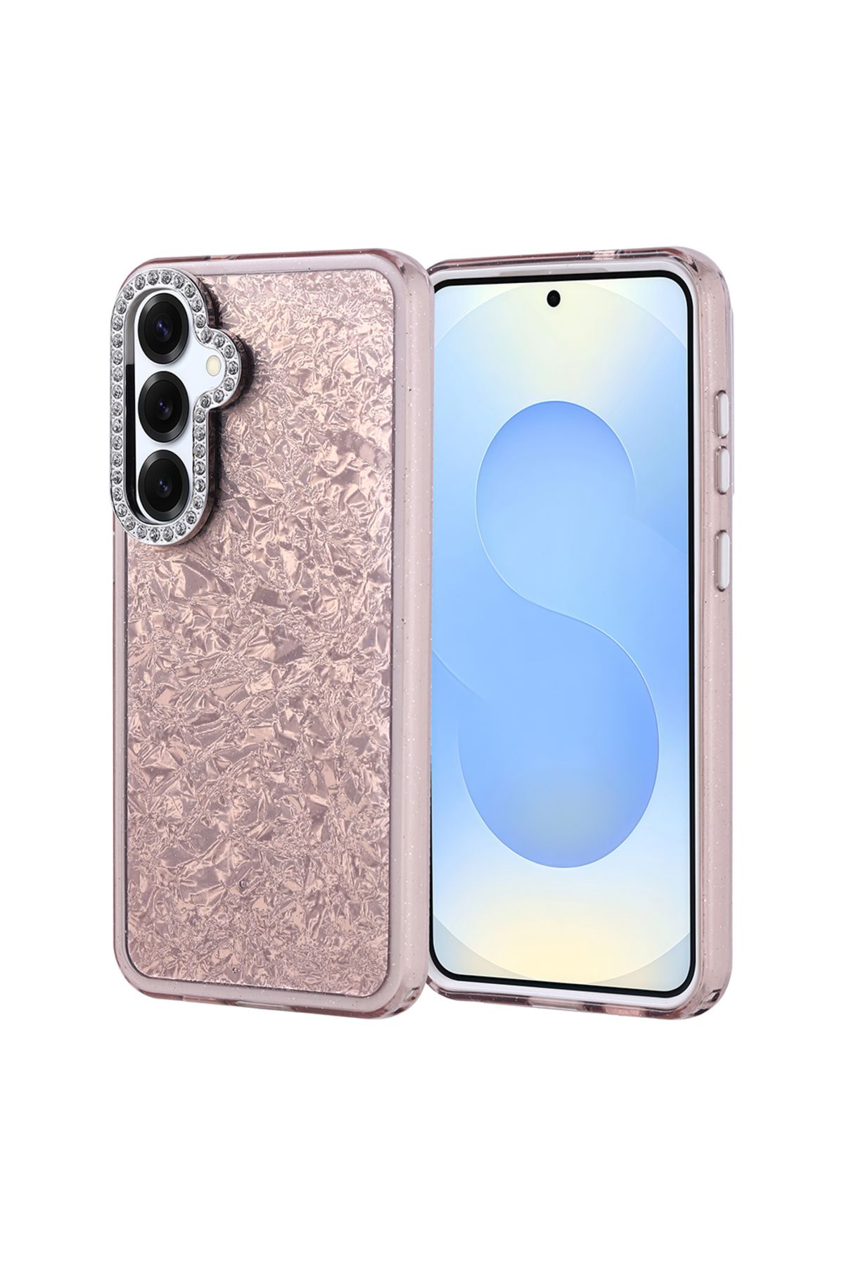 Strap U Samsung Galaxy S24 Plus Kırık Cam Efektli Işıltılı Kılıf Kamera Koruması Taşlı Tasarım Kapi Kapak