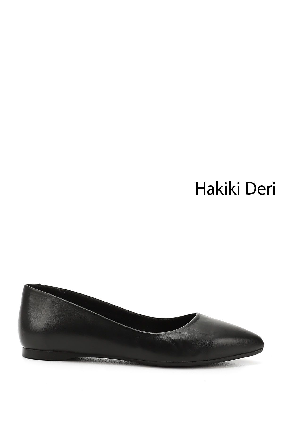 GÖNDERİ(R) Kadın / Kız Siyah Sivri Burun Düz Taban Hakiki Deri Babet