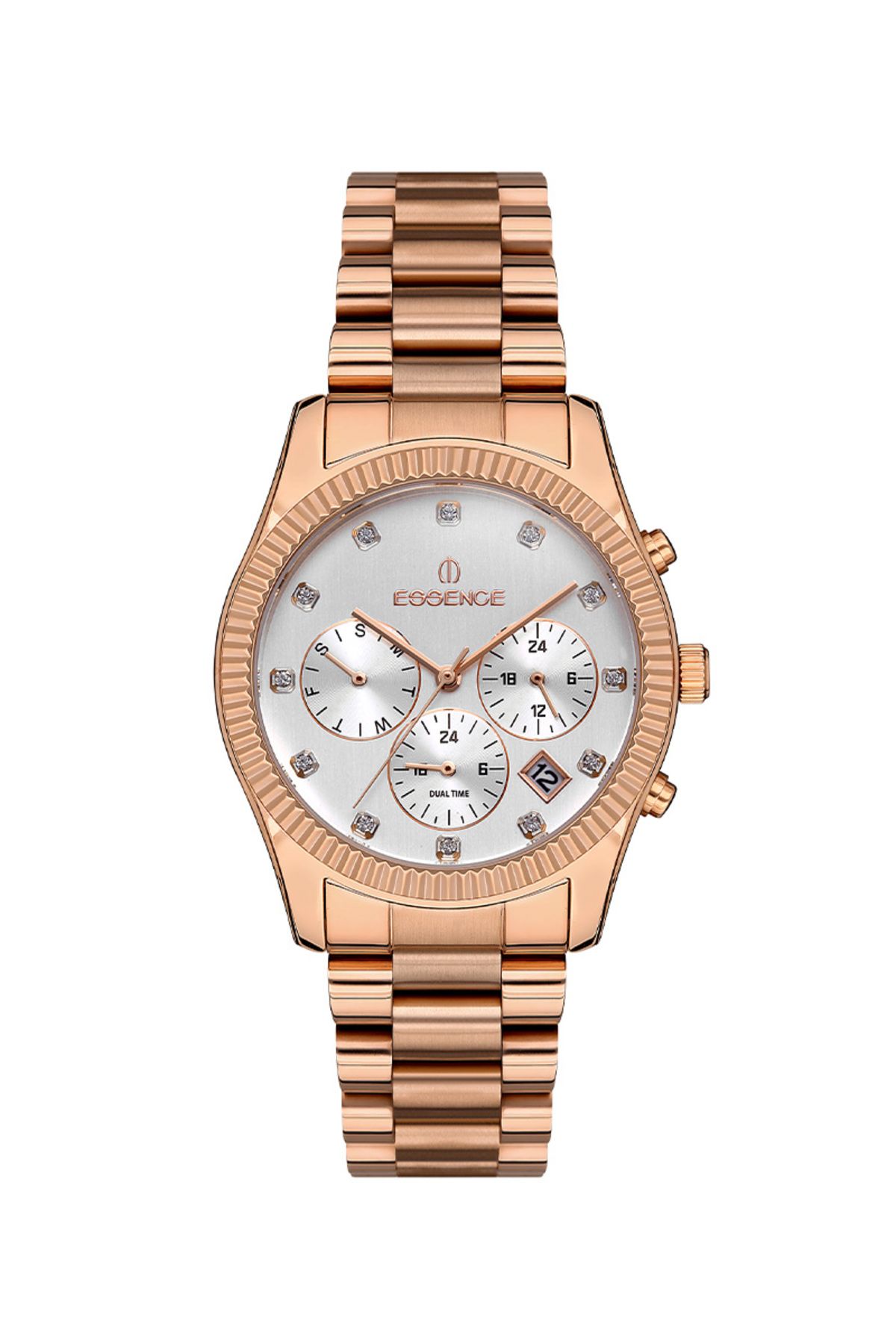 Essence Taşlı Rose Gold Fonksiyonlu Takvimli Çelik Kararma yapmaz