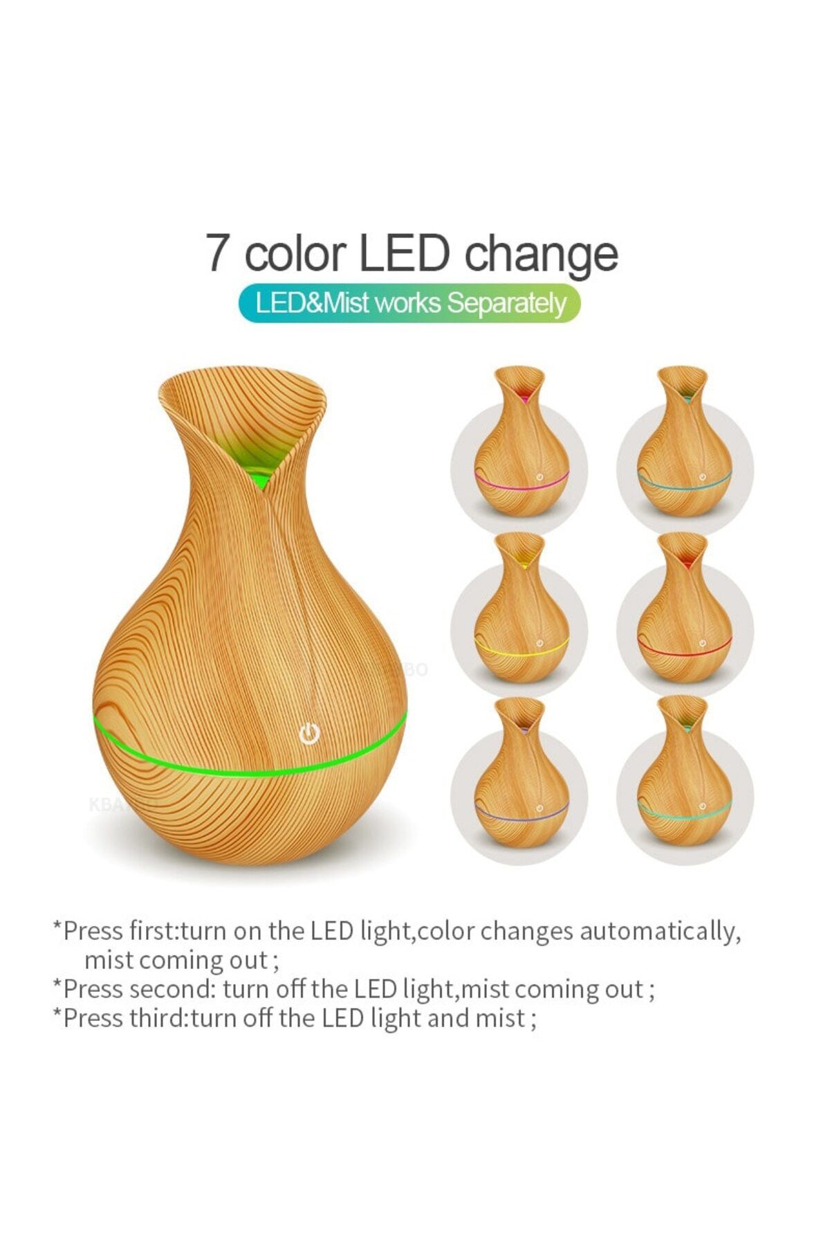 MACVI-Macvi® Aromatherapy Diffuser with Humidifier, ultrasonic, touch button, beige, 7-color LED, 130 ml 2