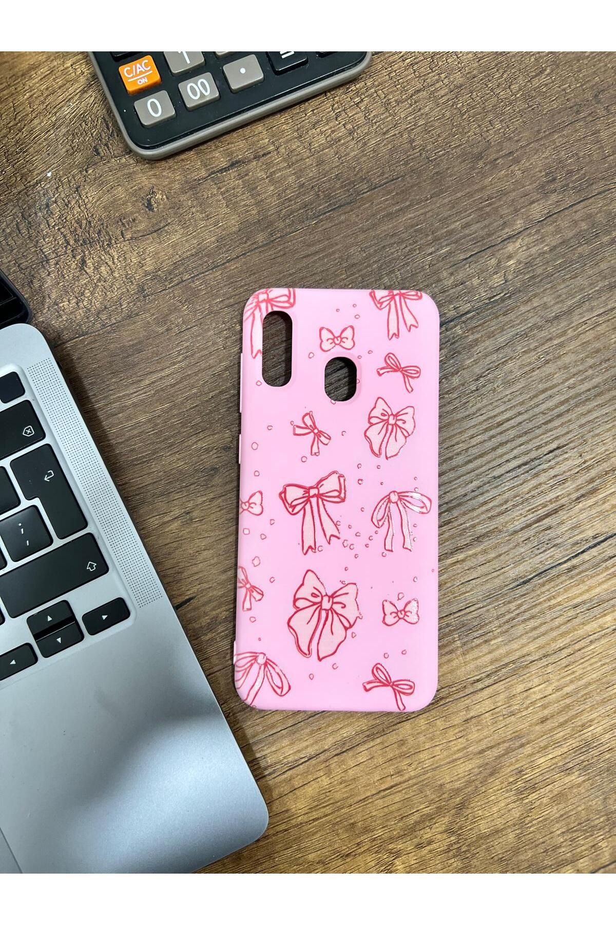 HZR Samsung A20 Kurdele Desenli Pembe Silikon Kılıf